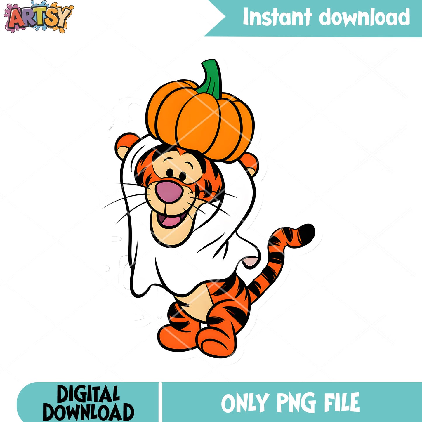Ghost costume tiger pumpkin png, disney halloween png, disney pooh png