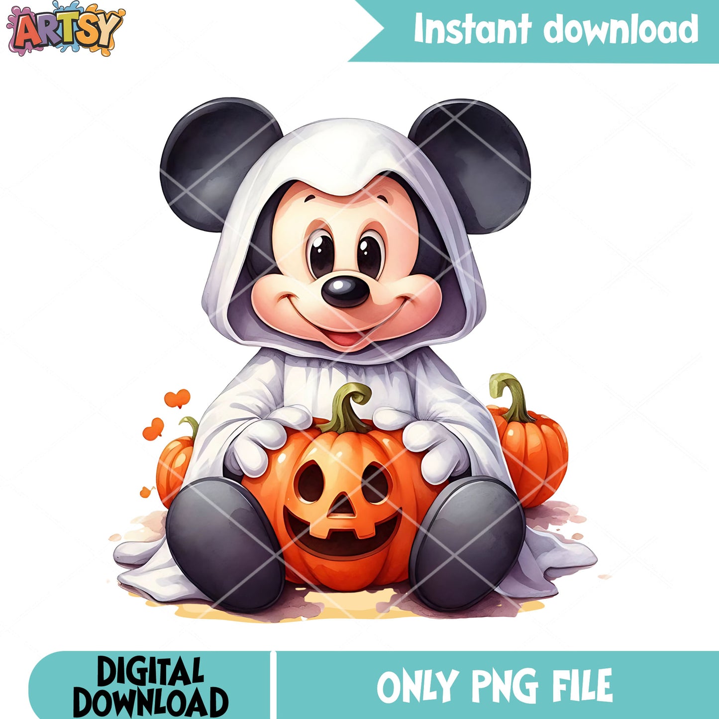 Ghost custom mickey png, wicker pumpkin png, disney halloween png