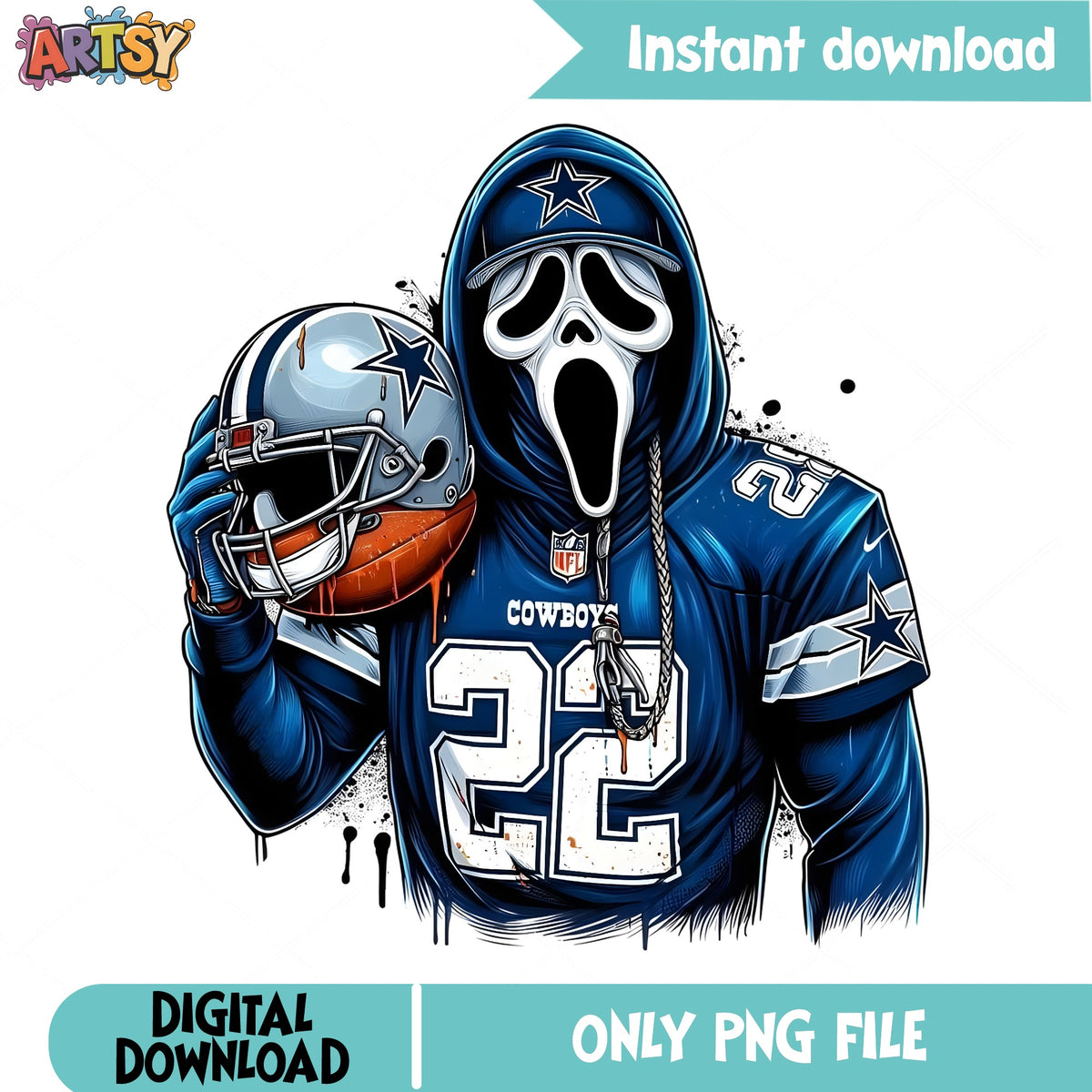 Ghostface Cowboys Football Halloween PNG, Horror PNG, NFL PNG