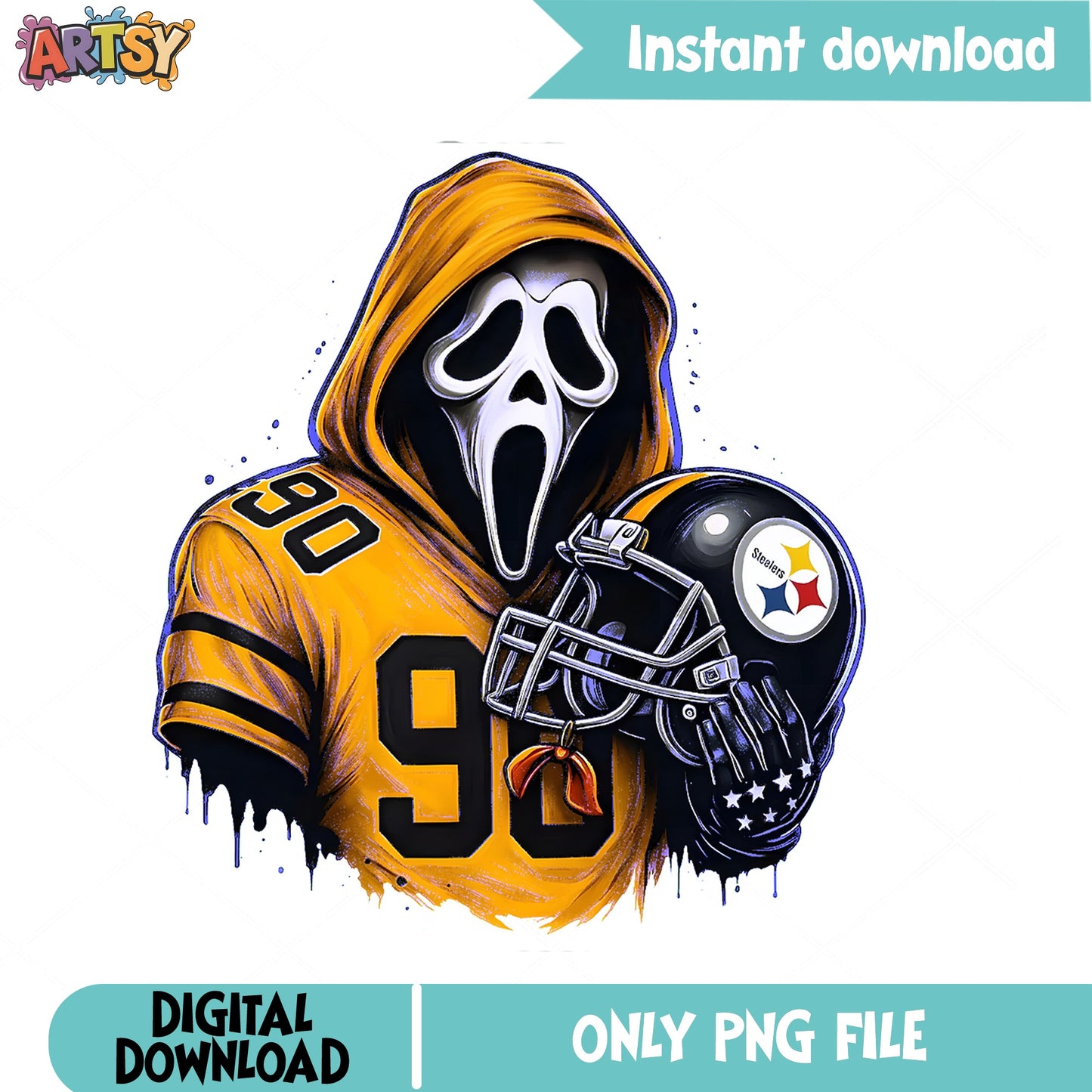 Ghostface Steelers Football PNG, Horror Halloween PNG, NFL PNG