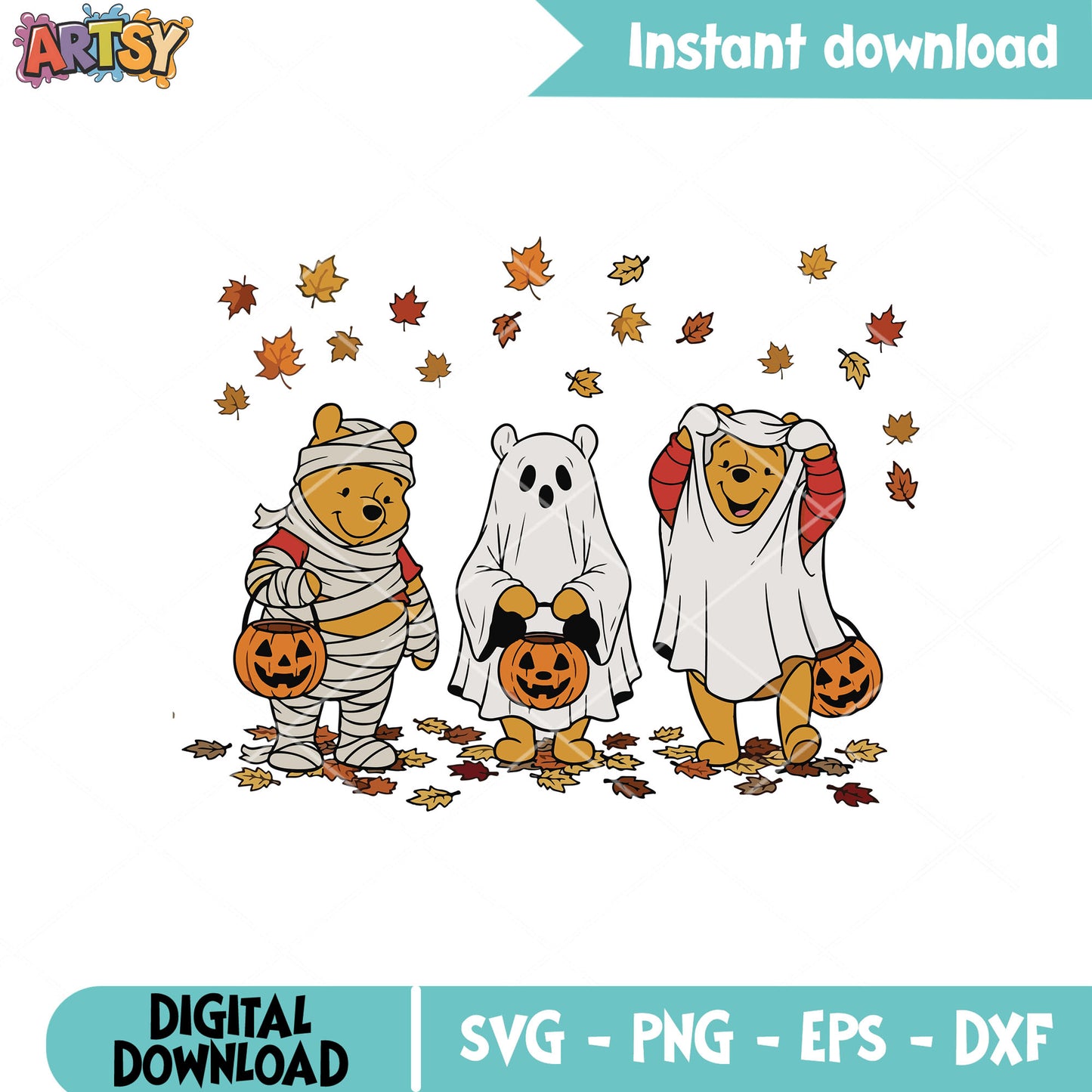 Ghost mummy pooh svg, pooh halloween svg, pooh pumpkin svg