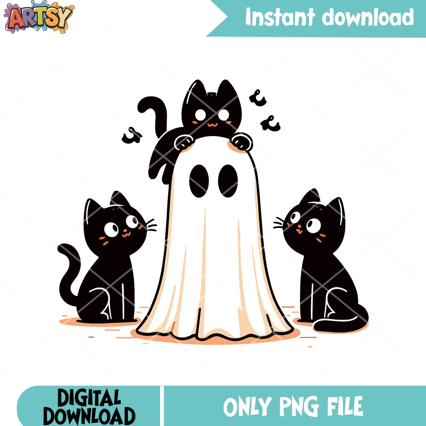 Ghost spirit blanket png, black cat png, spooky halloween png