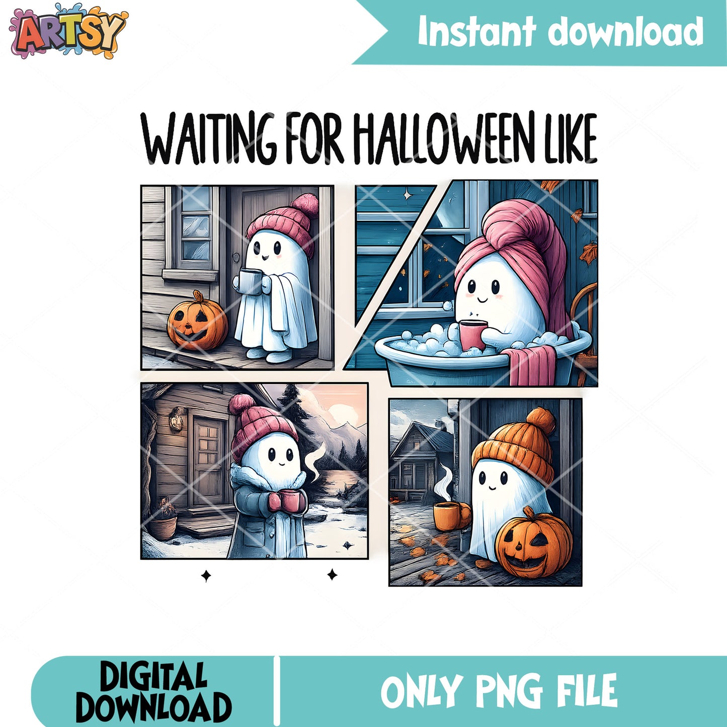 Ghost waiting for halloween like png, cute ghost png, ghost pumpkin png
