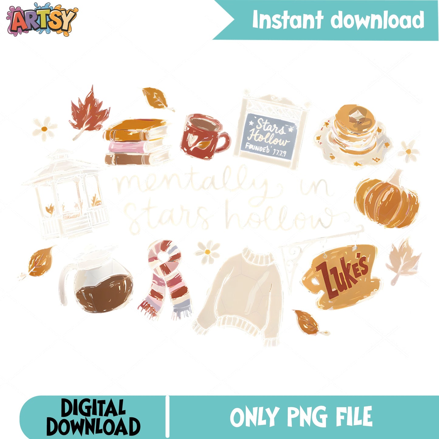 Gilmore Girls Stars Hollow PNG Bundle, Fall Autumn PNG, Cozy PNG