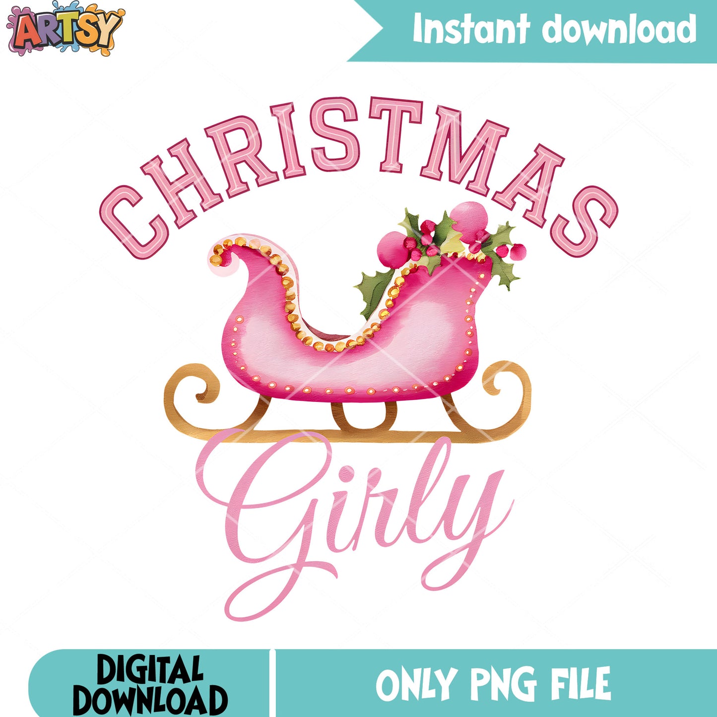 Girl for the christmas png, merry christmas png, christmas sleigh png