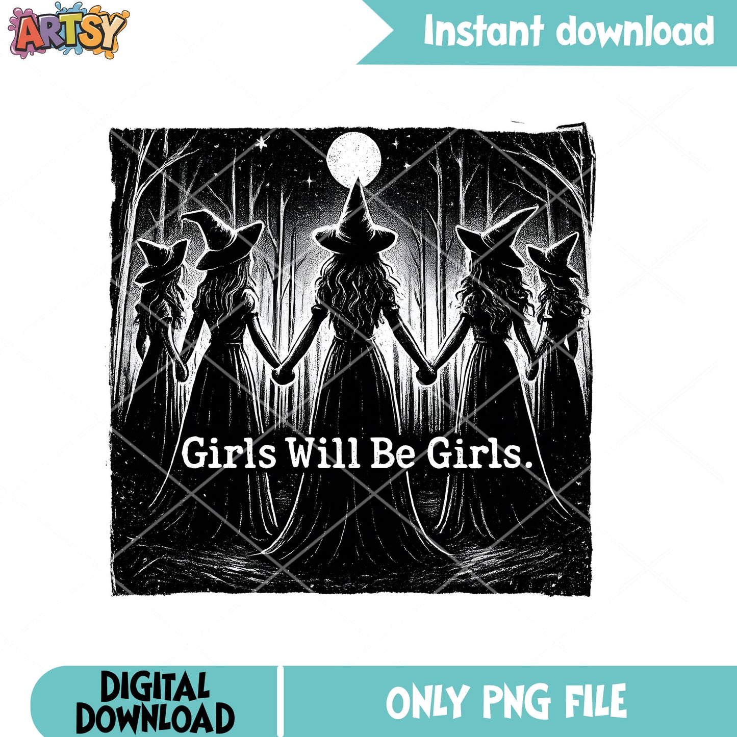 Girls Will Be Girls Witch Png, retro halloween png, spooky season png