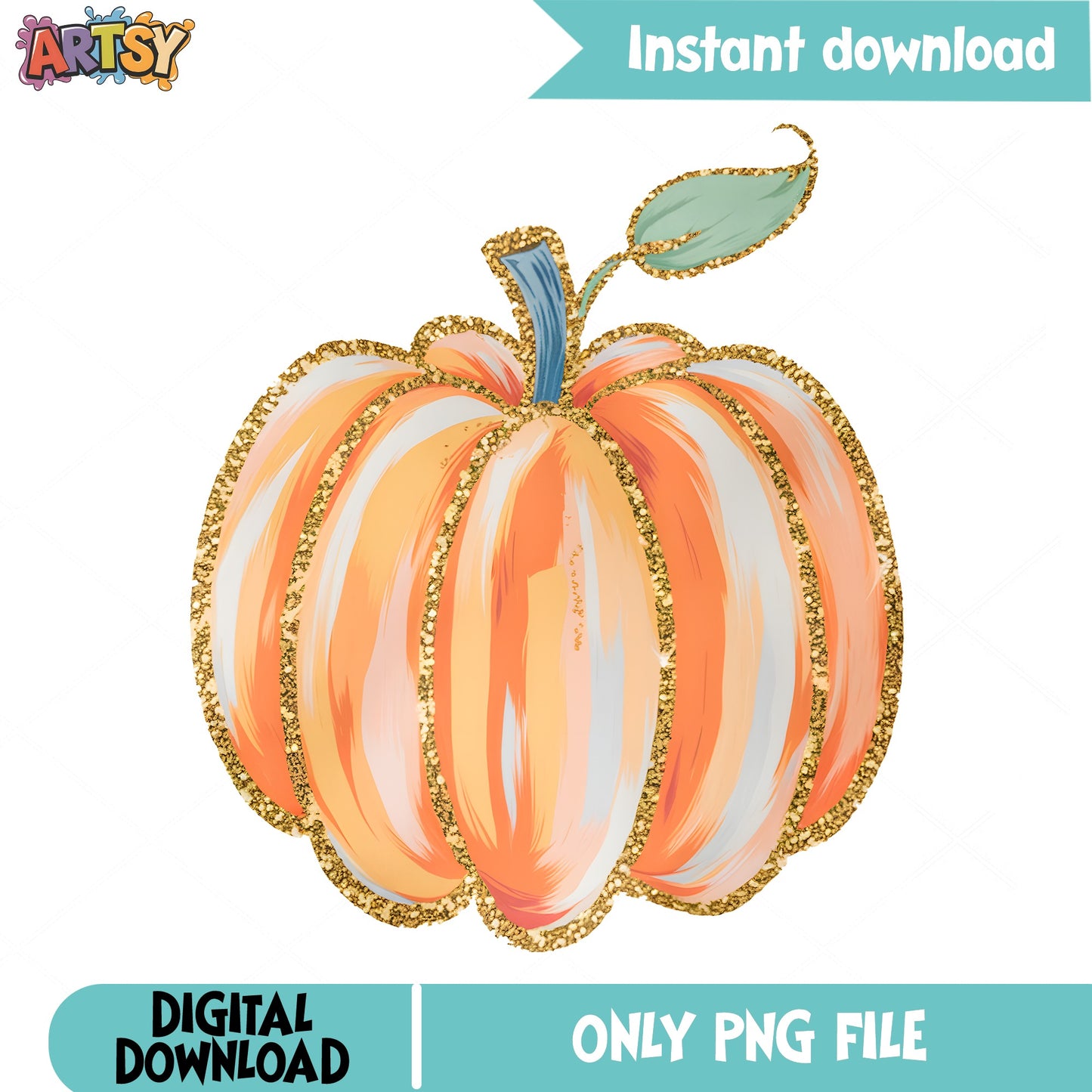 Glitter Pumpkin PNG, Fall Autumn Clipart PNG, Halloween PNG