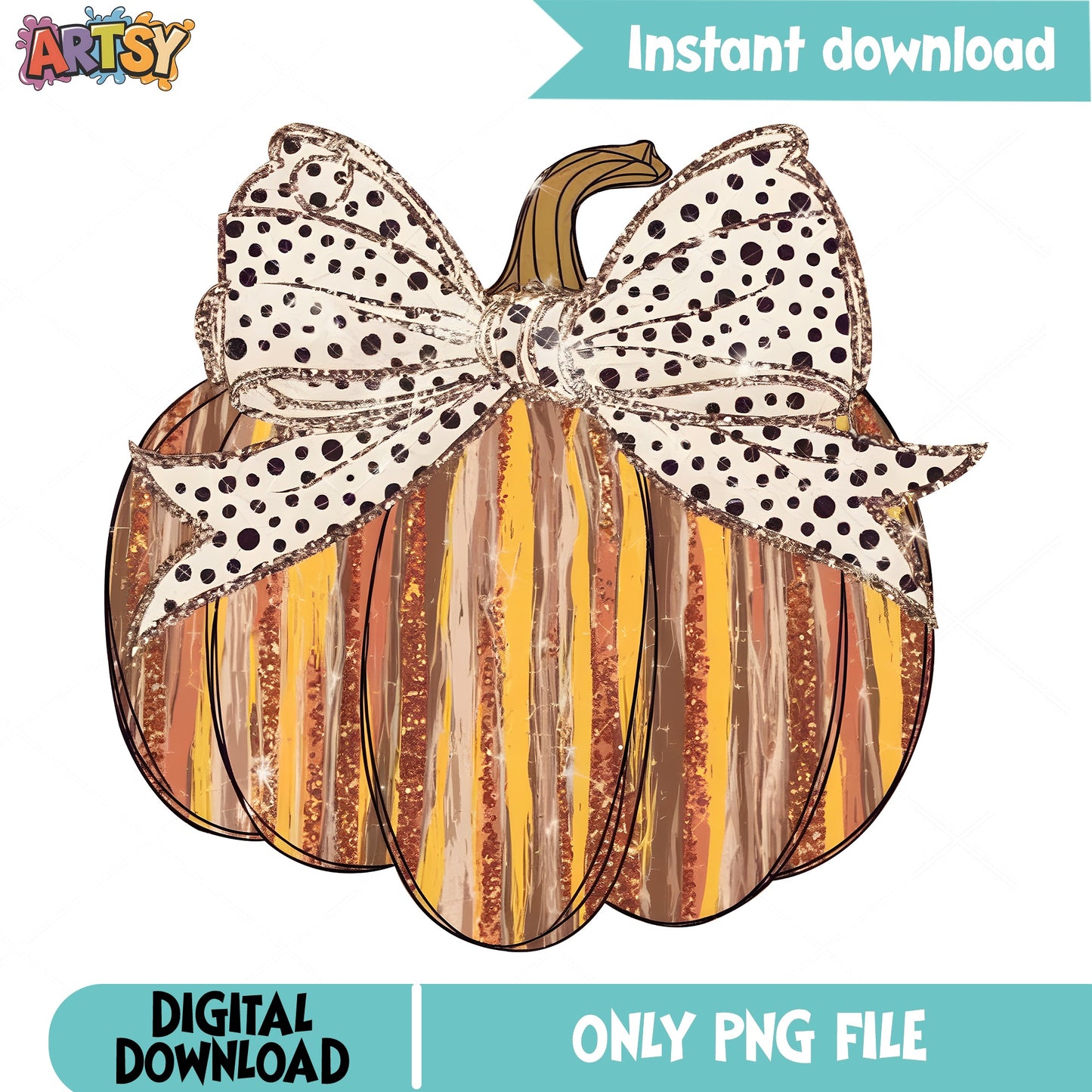 Glitter Pumpkin With Bow PNG, Fall Halloween PNG, Autumn PNG