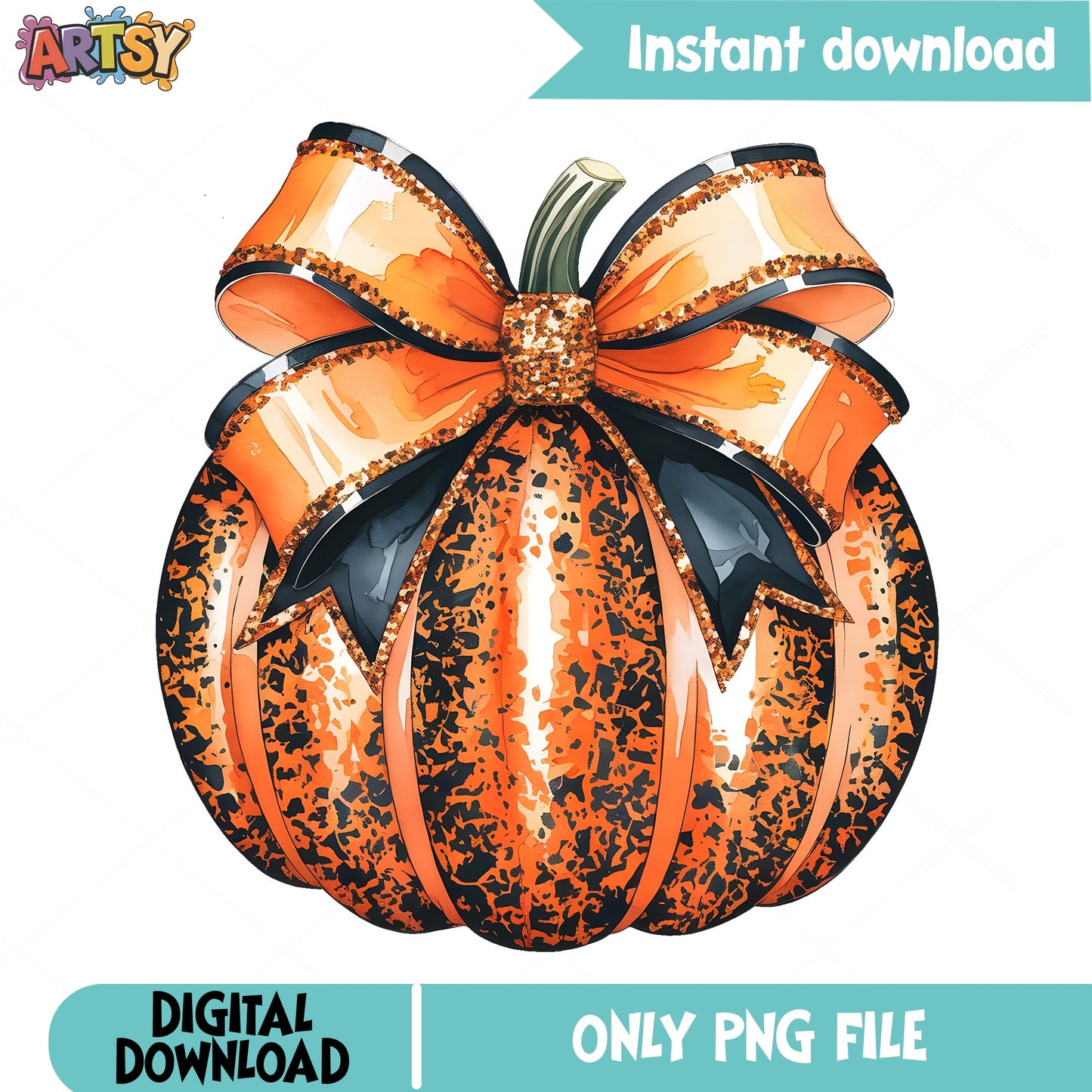 Glitter Pumpkin With Bow PNG, Halloween Pumpkin PNG, Fall PNG