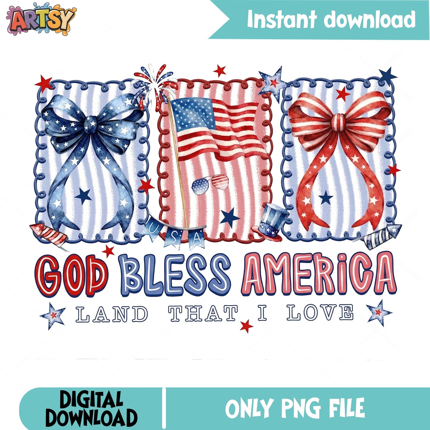 God Bless America Land That I Love PNG, 4th Of July PNG, USA Flag PNG