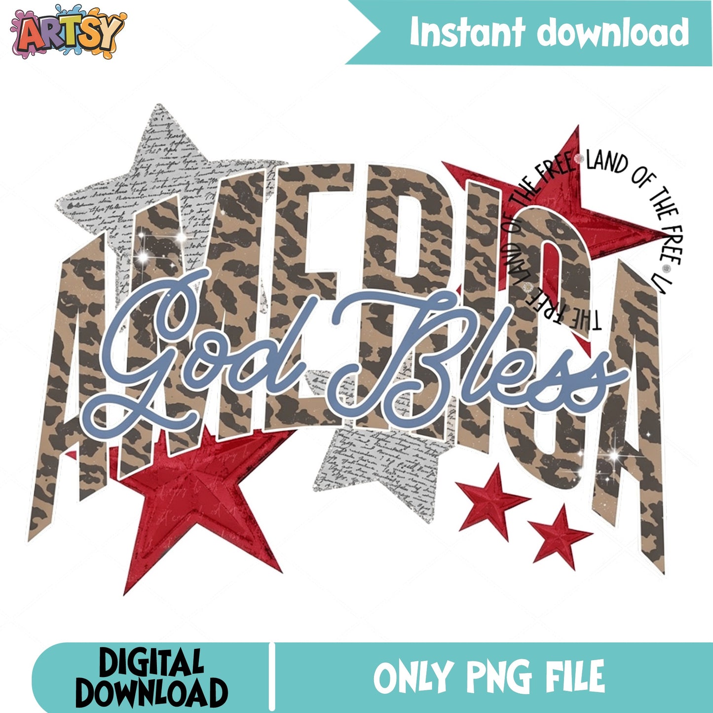 God Bless America Leopard PNG, 4th Of July PNG, Patriotic PNG