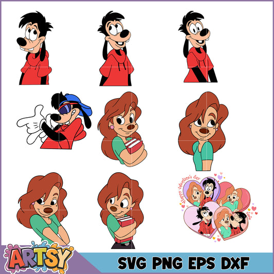 Goofy & Max SVG Bundle PNG, EPS, DXF