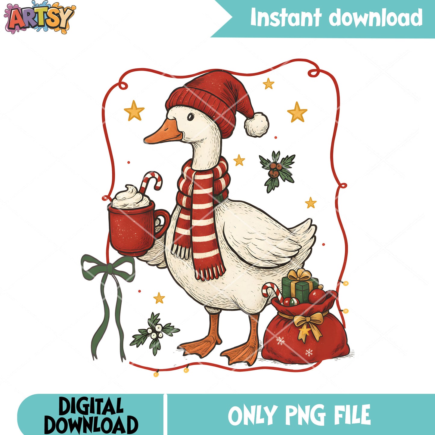 Goose Red beanie png, starry night png, hot chocolate png