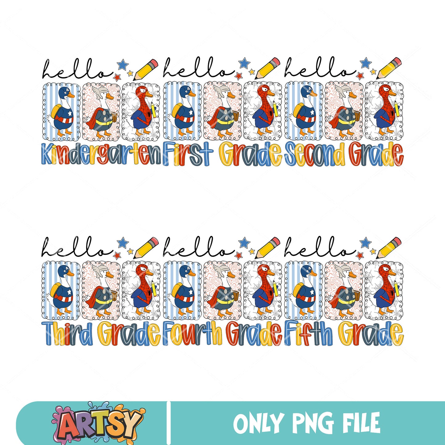 Goose marvel school png bundle, hello school png, silly goose png