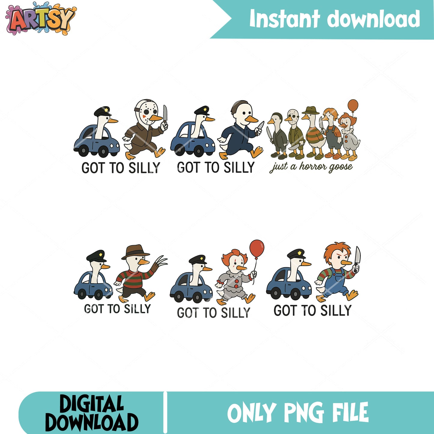 Got too silly horror png bundle, silly goose png, goose horror movie png