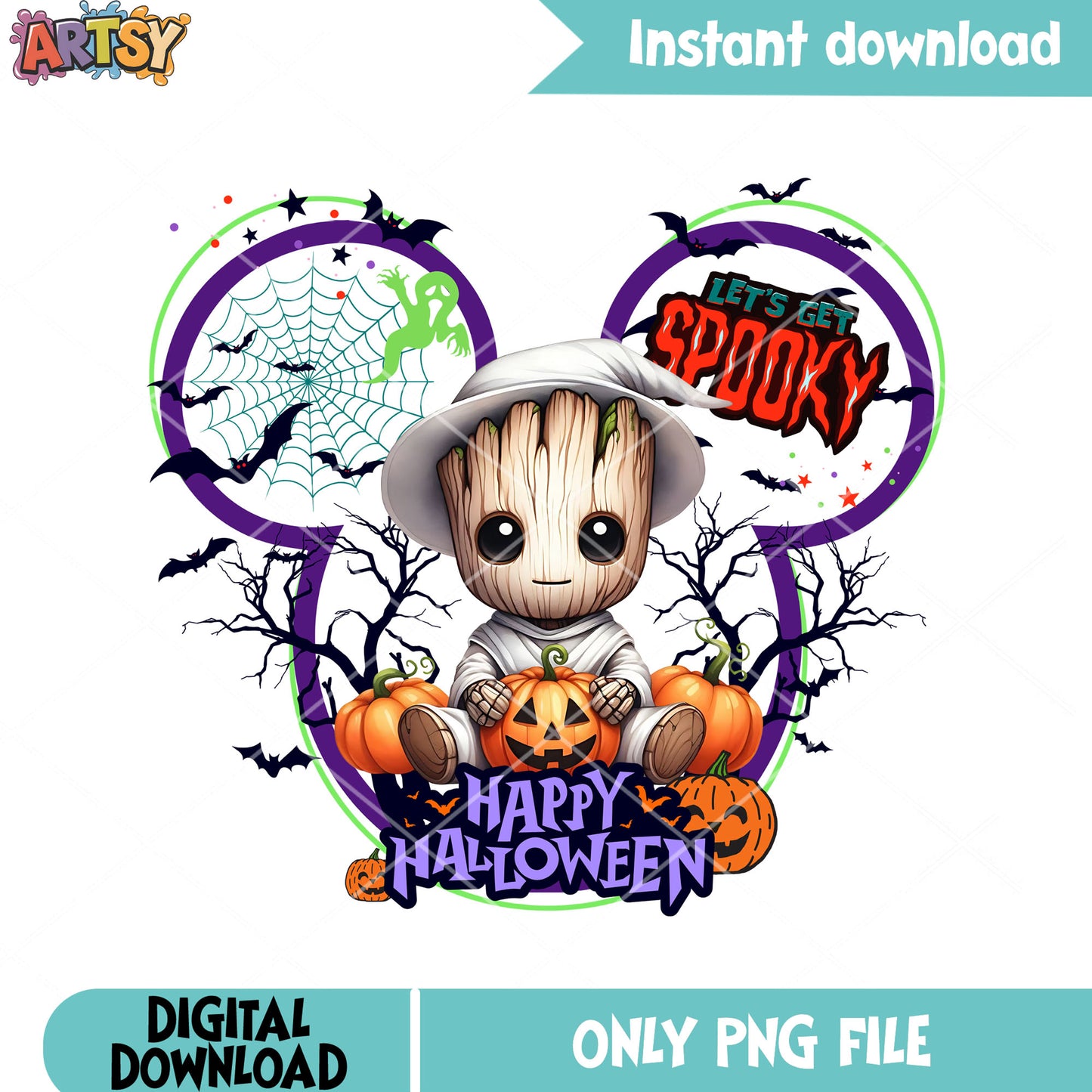 Green ghost groot png, sega halloween png, scary bats png