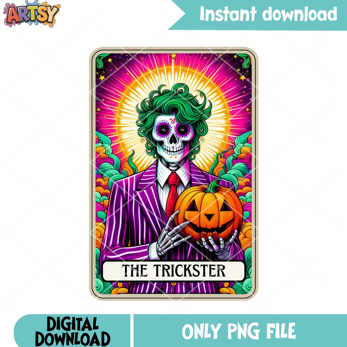 Green hair suit skull face png, jack o lantern png, magic cloud png