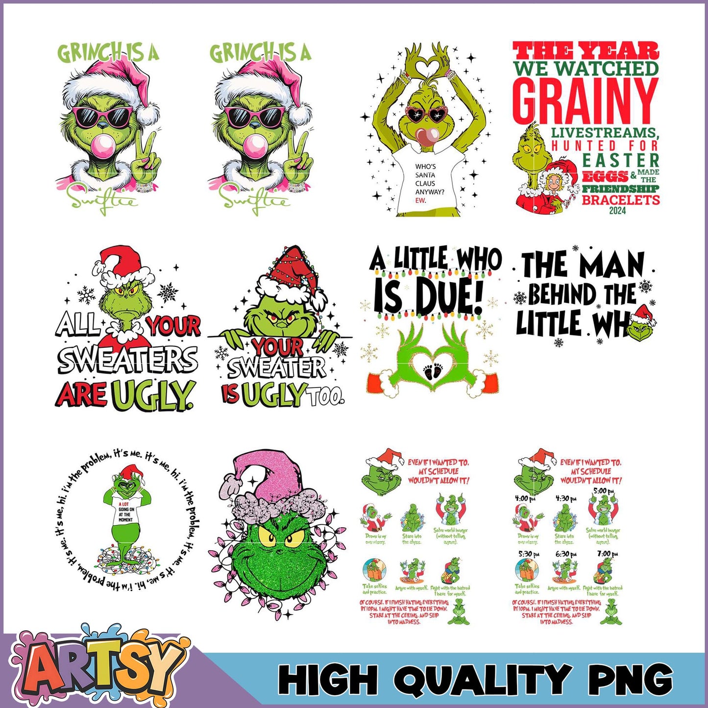Grinch Christmas PNG Bundle High-Quality Designs