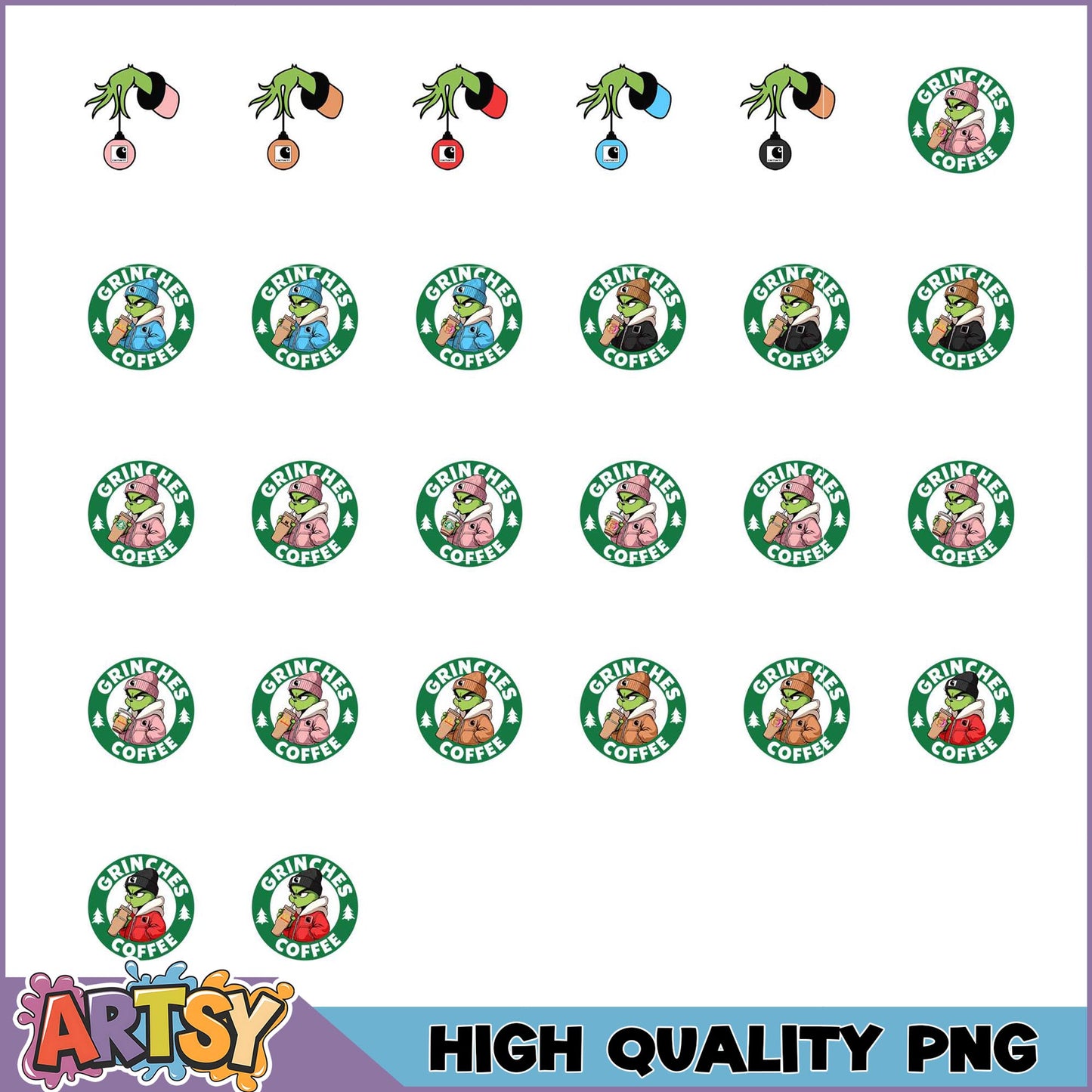 Grinch Coffee PNG Bundle High Quality Images
