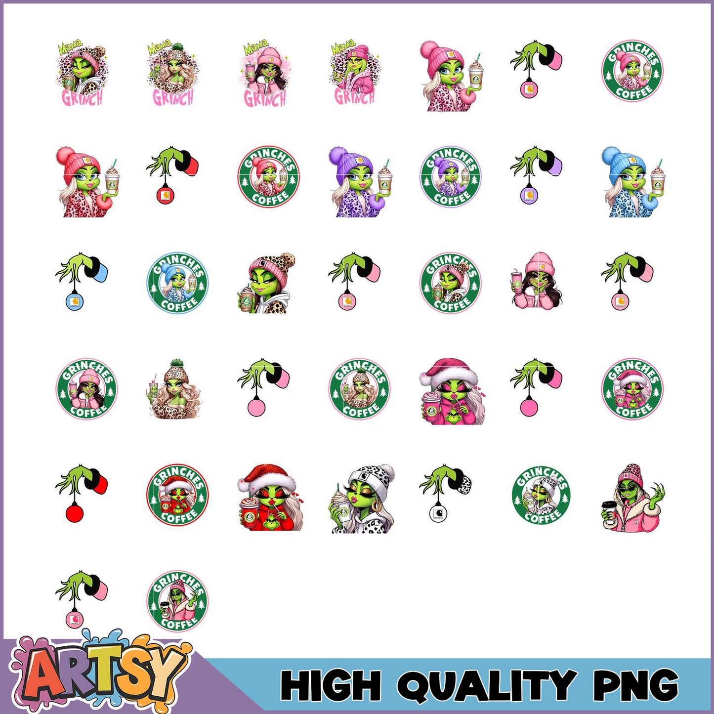Grinch Girl Coffee PNG Bundle High Quality Sublimation Designs