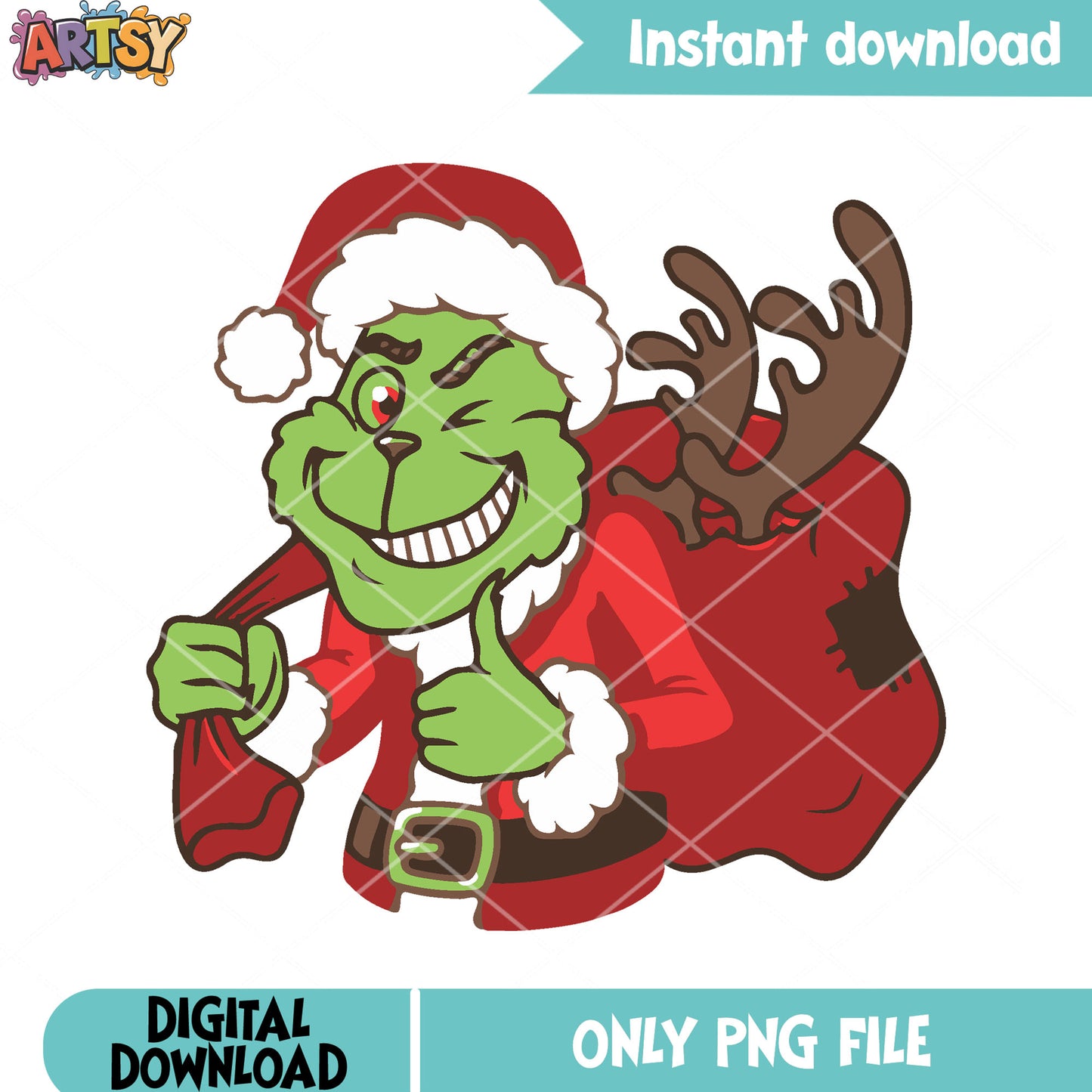 Grinch Stole reindeer horn png, santa claus costume png, the grinch png