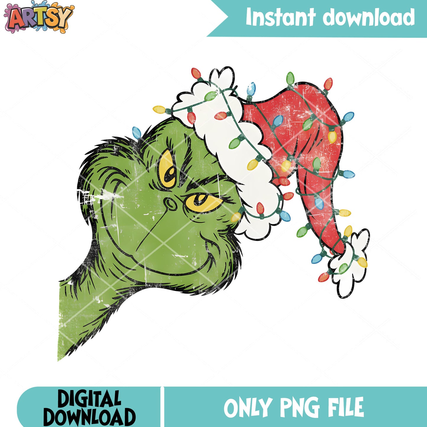 Grinch the santa hat png, String light christmas png, christmas png