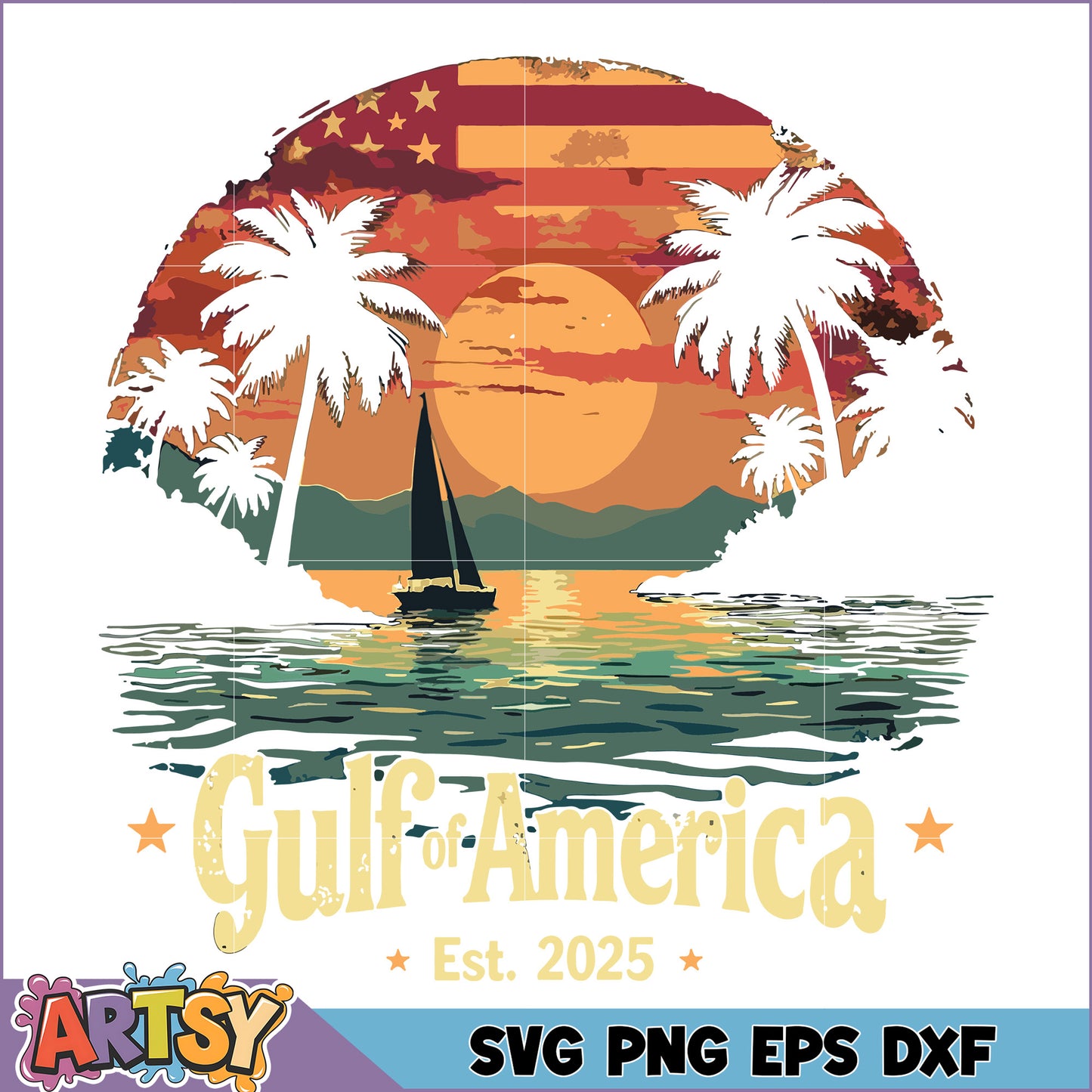 Gulf of America SVG Sunset Sailboat Design