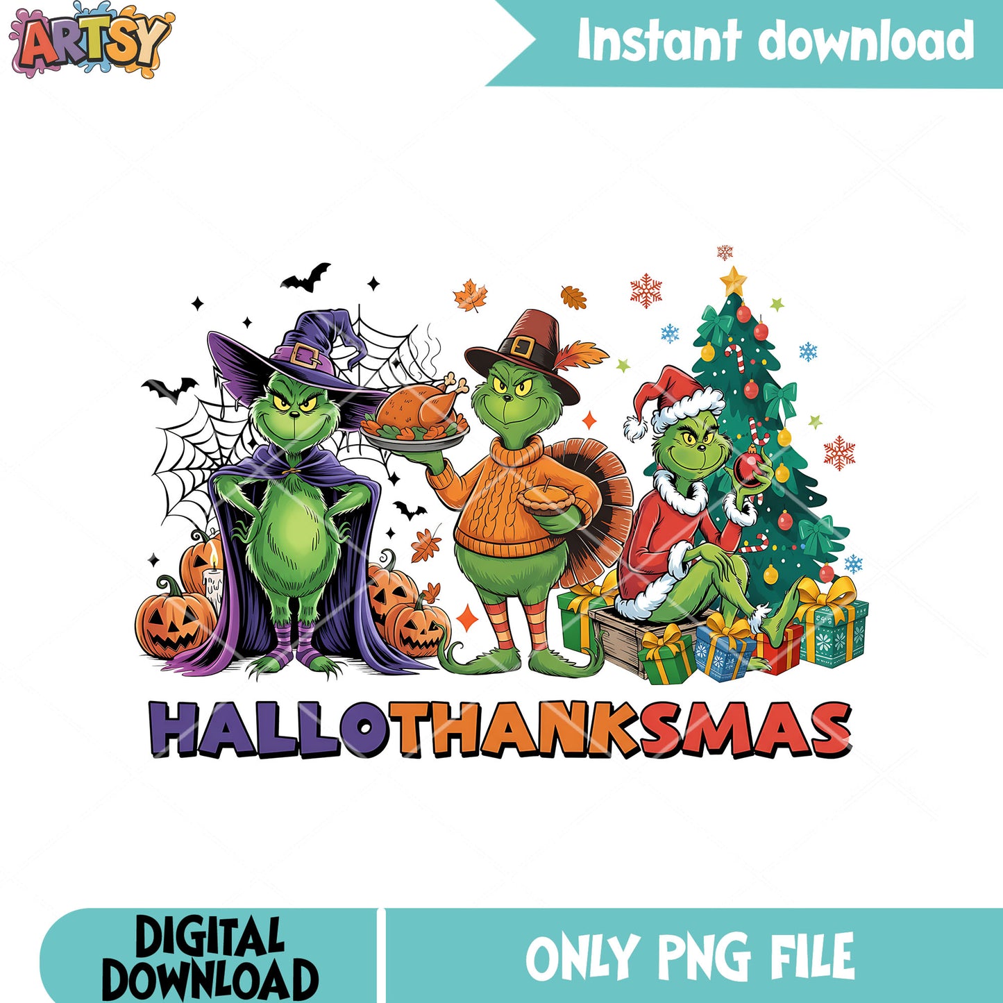Hallothanksmas png, the grinch png, halloween pumpkin png