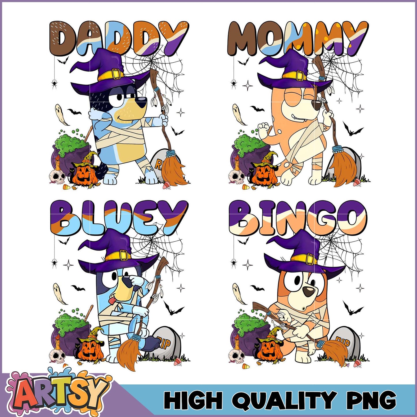 Halloween Bluey Bingo PNG Bundle - High Quality