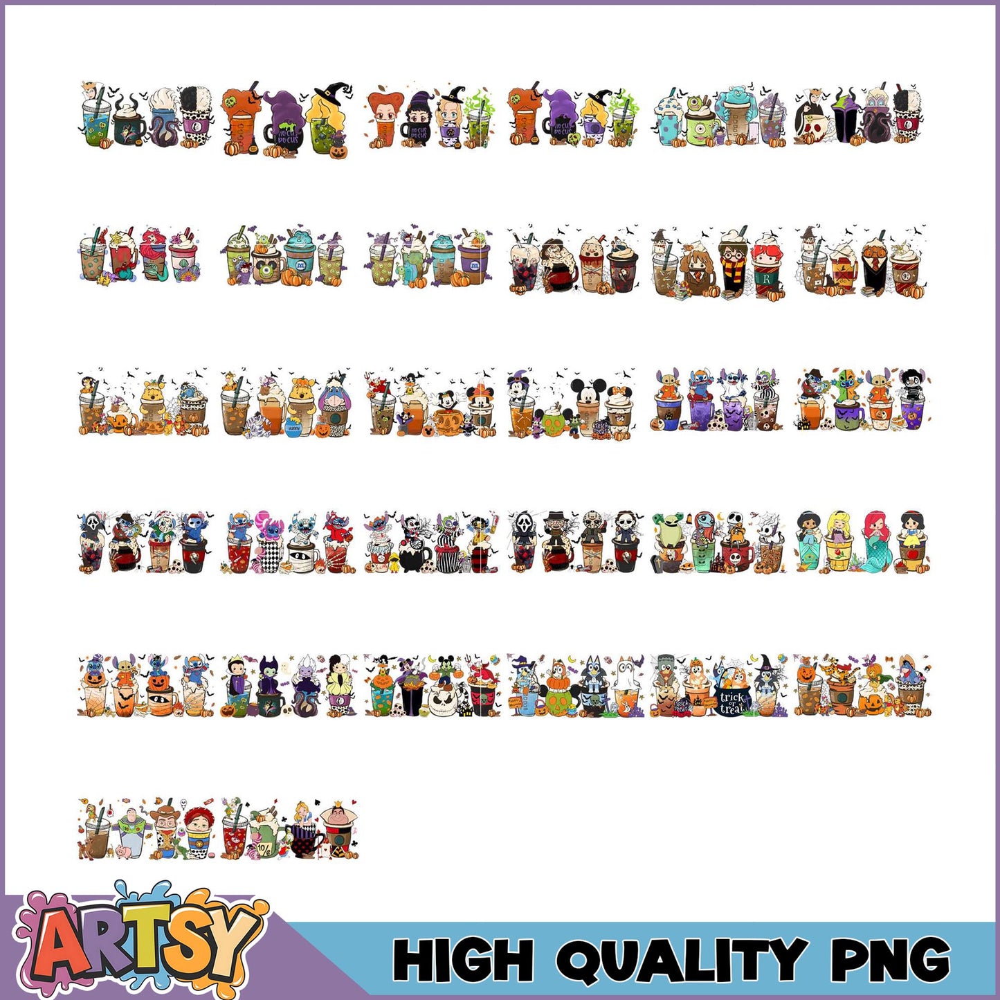 Halloween Coffee Cups PNG Bundle High Quality Images