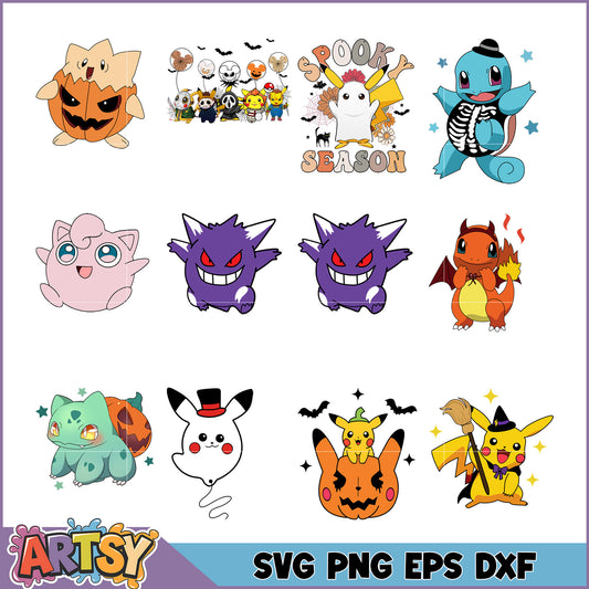 Halloween Pokemon SVG Bundle PNG, EPS, DXF