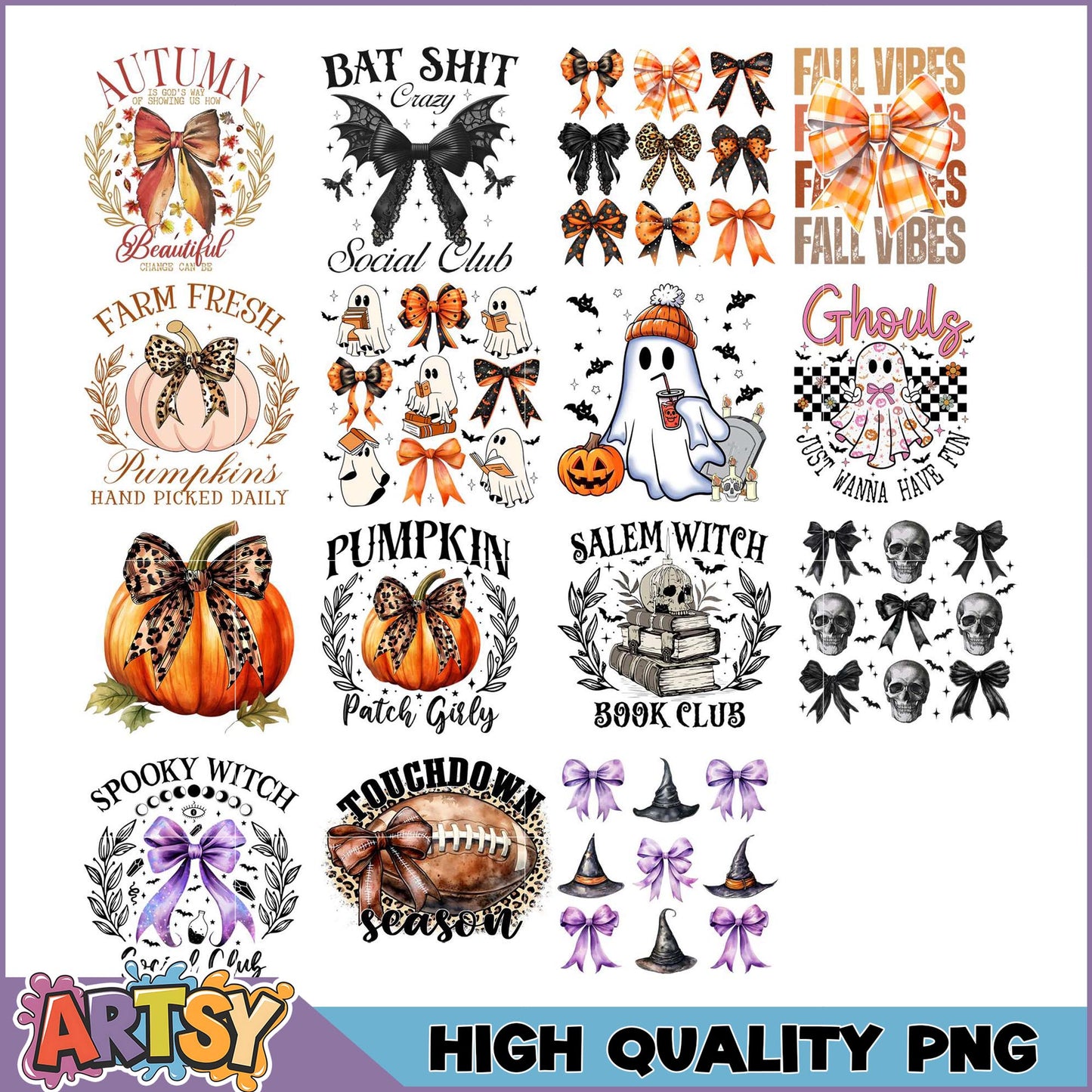 Halloween Pumpkin Bow PNG Bundle High Quality