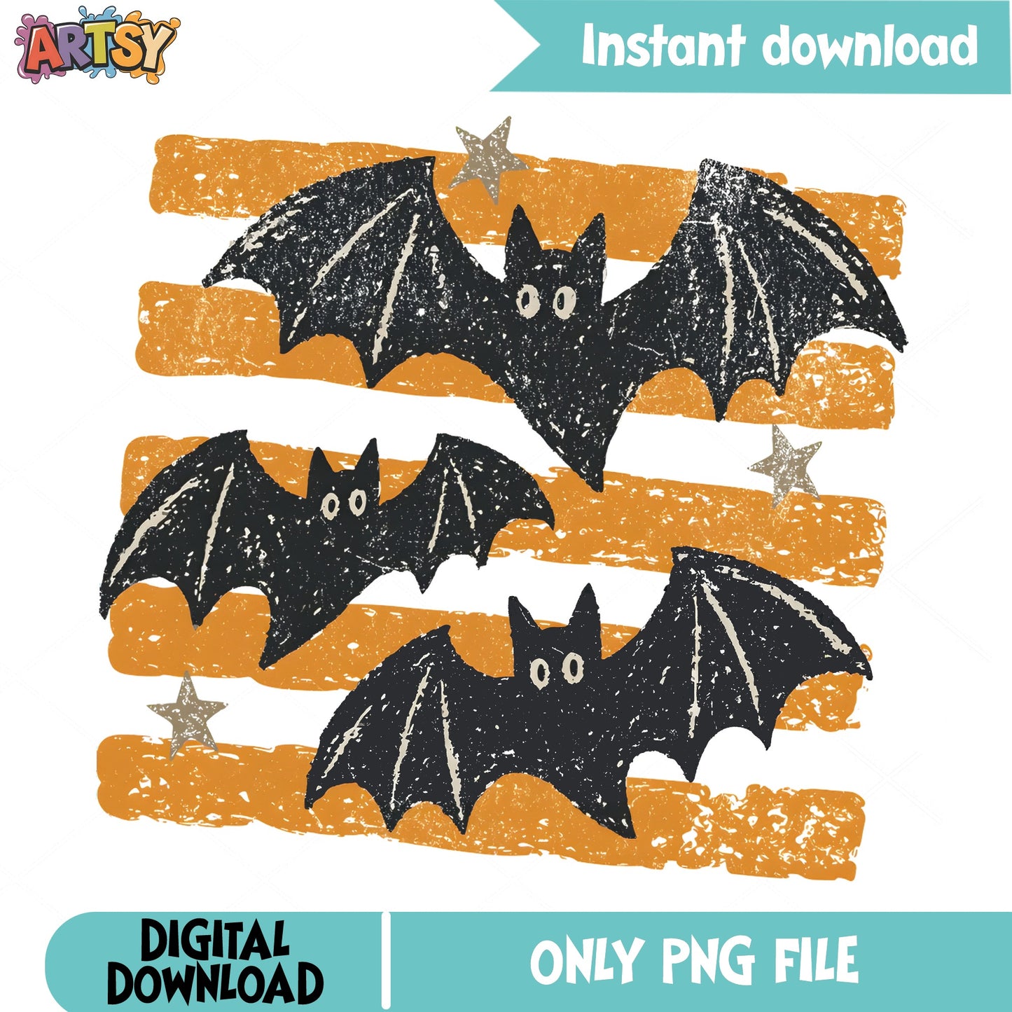 Halloween Bats Retro PNG, Spooky Bat Clipart PNG, Halloween PNG