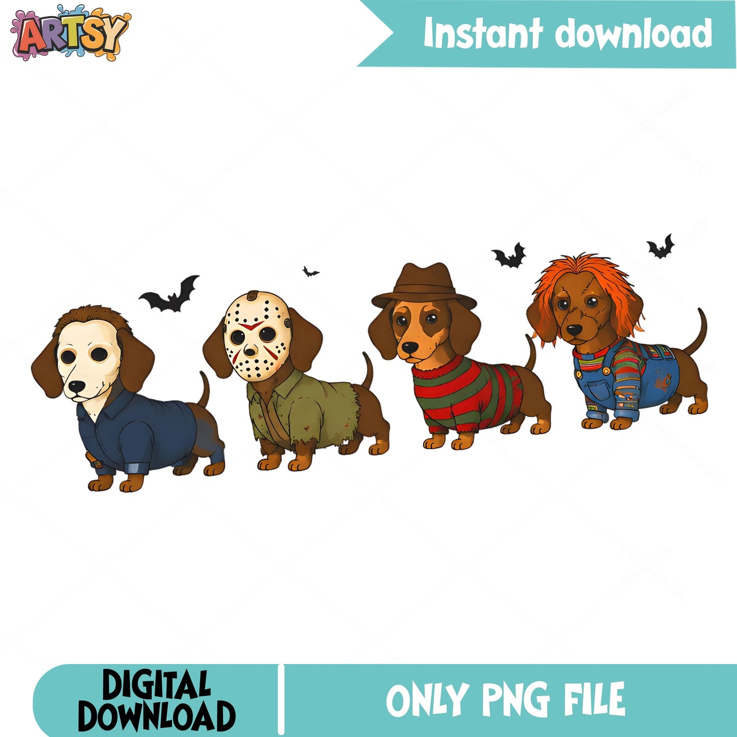 Halloween Dachshund Horror Characters PNG, Funny Dog PNG, Spooky Dog PNG