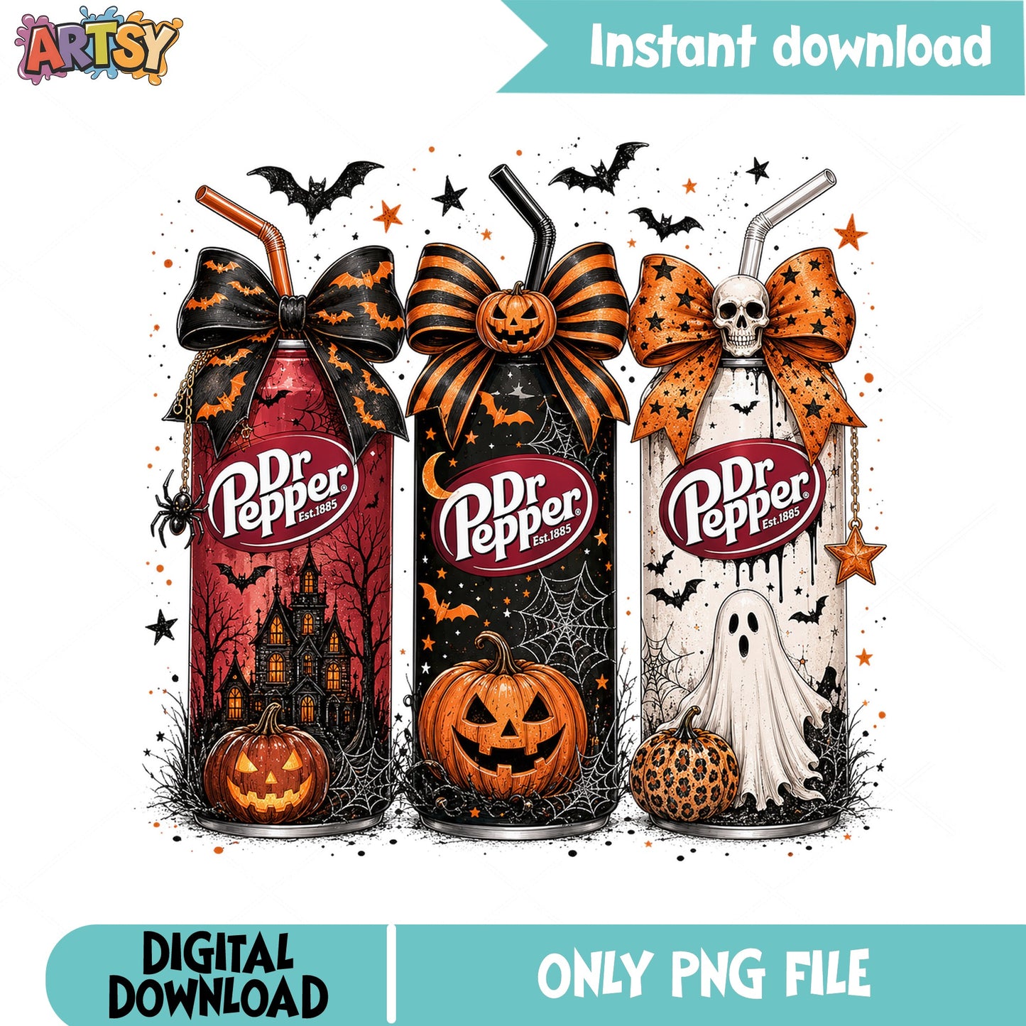 Halloween Dr Pepper Coquette Bow PNG, Spooky Soda Can PNG, Halloween PNG