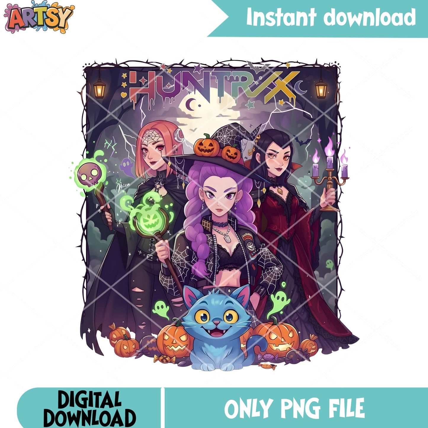 Halloween costume huntrix png, spooky night png, scary halloween png