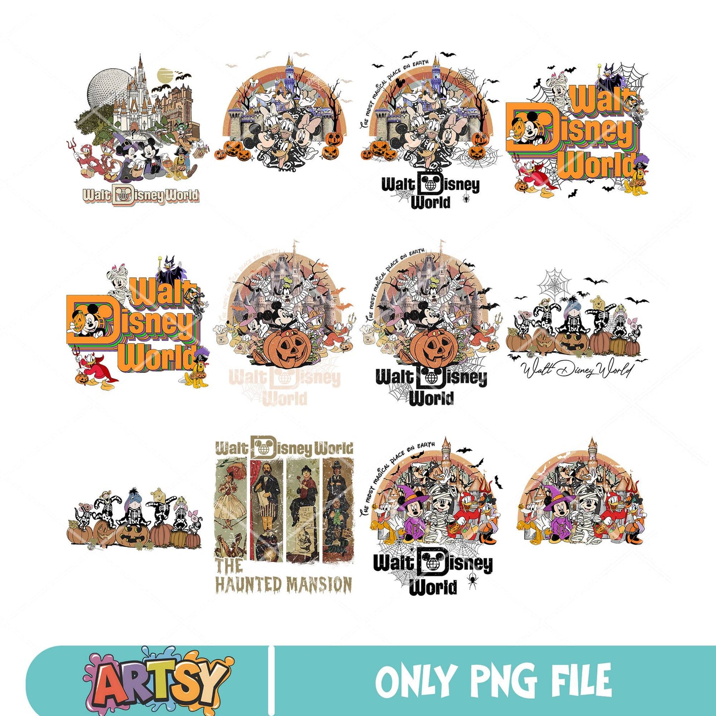 Halloween disneyworld png bundle, disney halloween png, mickey halloween png