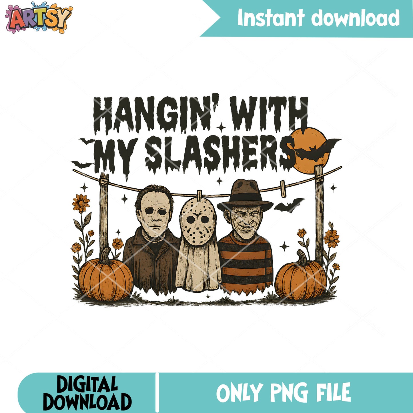 Hangin with my slasher png, horror halloween png, horror movies png