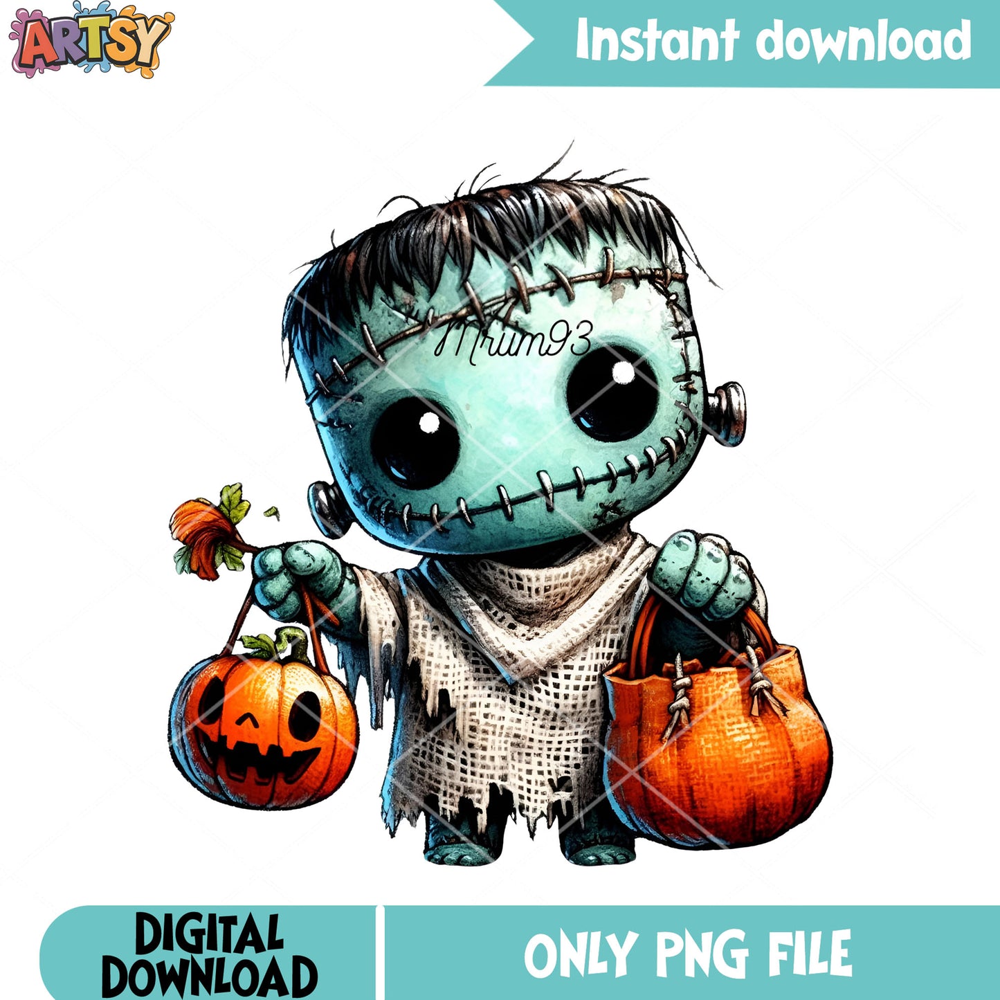 Happy Chibi frankenstein png, jack o latern png, scary halloween png