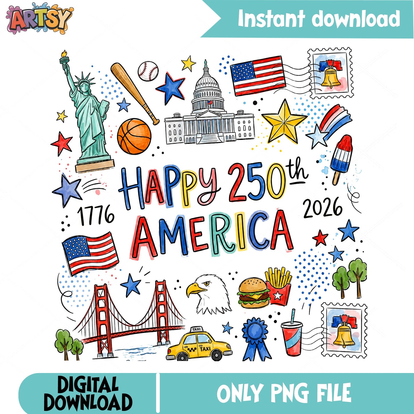 Happy 250th America PNG, USA 250th Anniversary 2026, Patriotic PNG