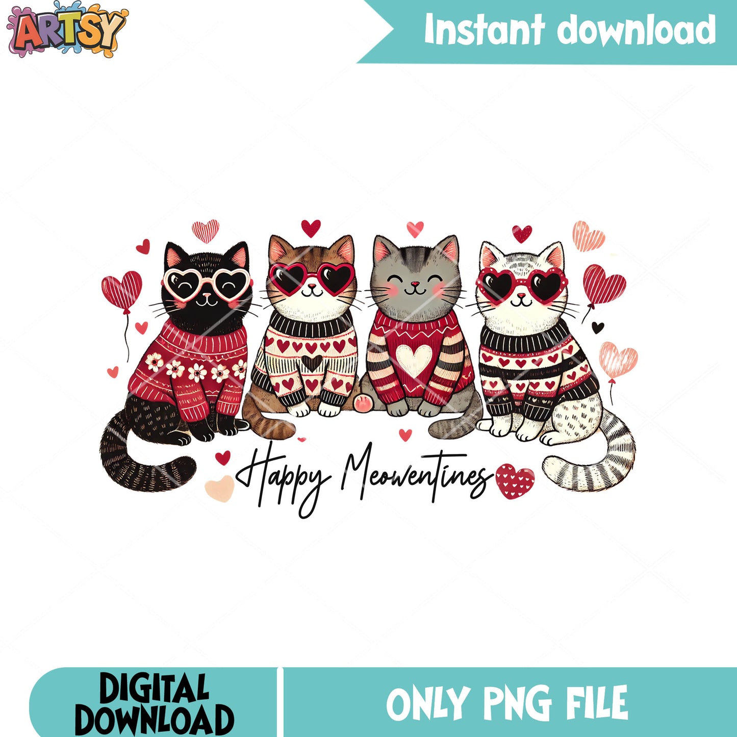 Happy meowentine png, valentine vibes png, happy valentine day png