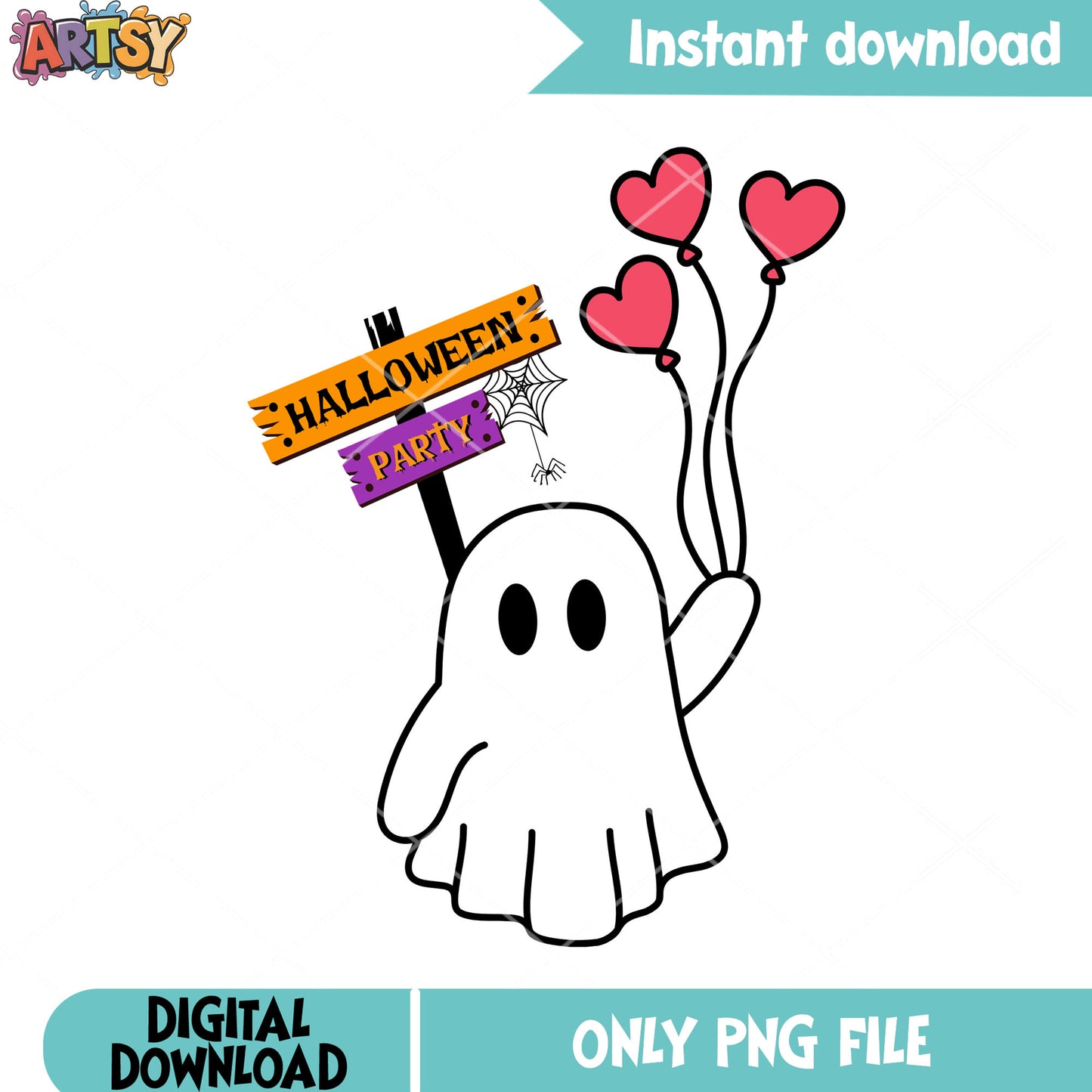Heart ballon spider web png, ghost costume png, halloween scary png