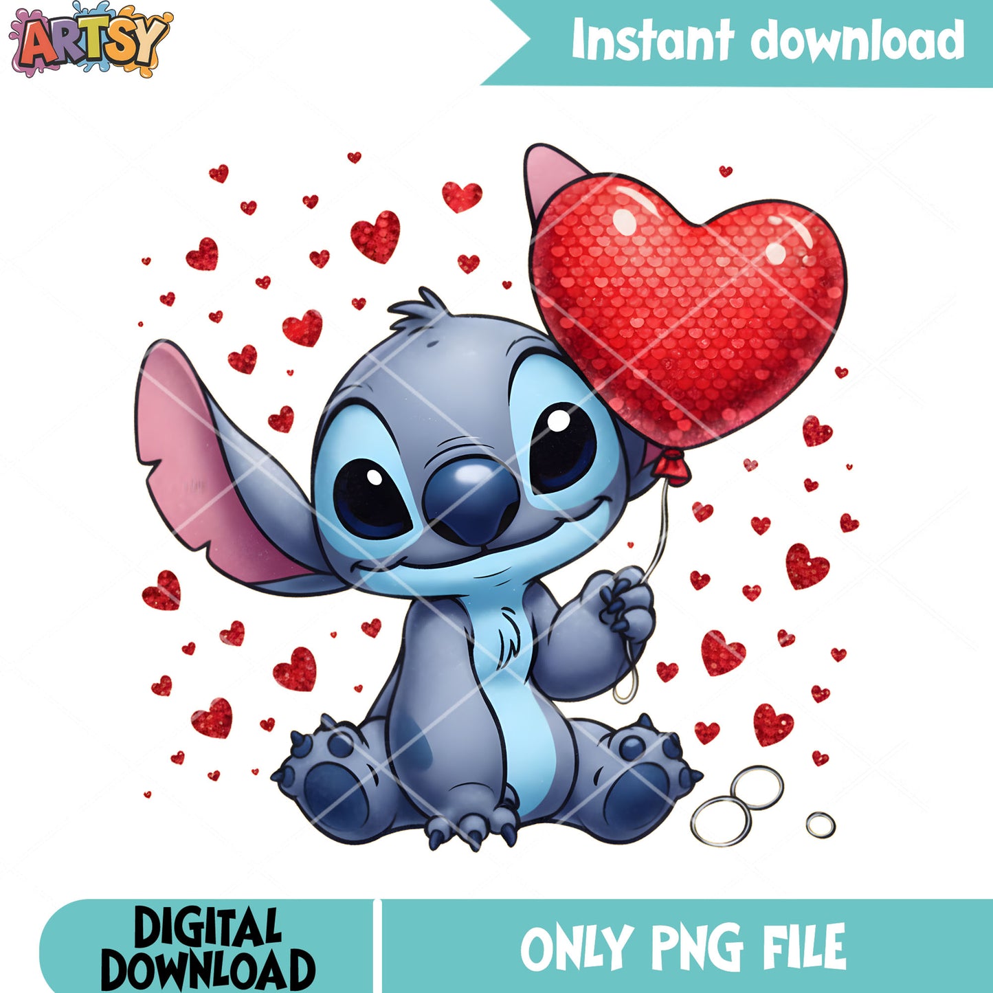 Heart balloon stitch love png, disney valentine png, valentine heart png