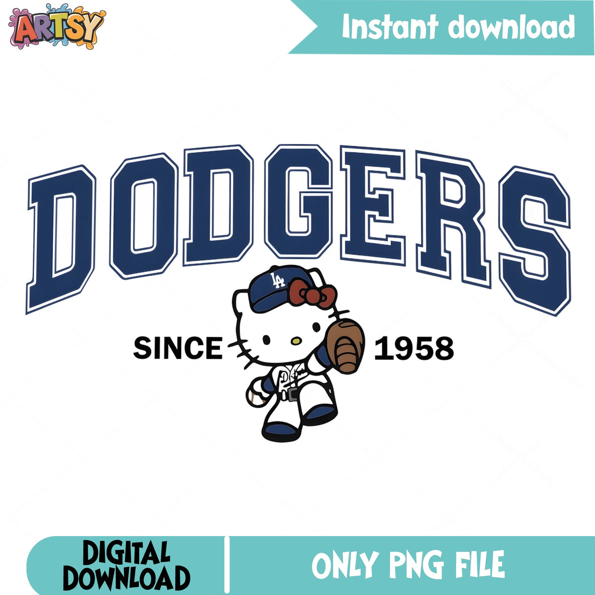 Hello Kitty Dodgers Baseball PNG, Sanrio MLB PNG, LA Dodgers PNG