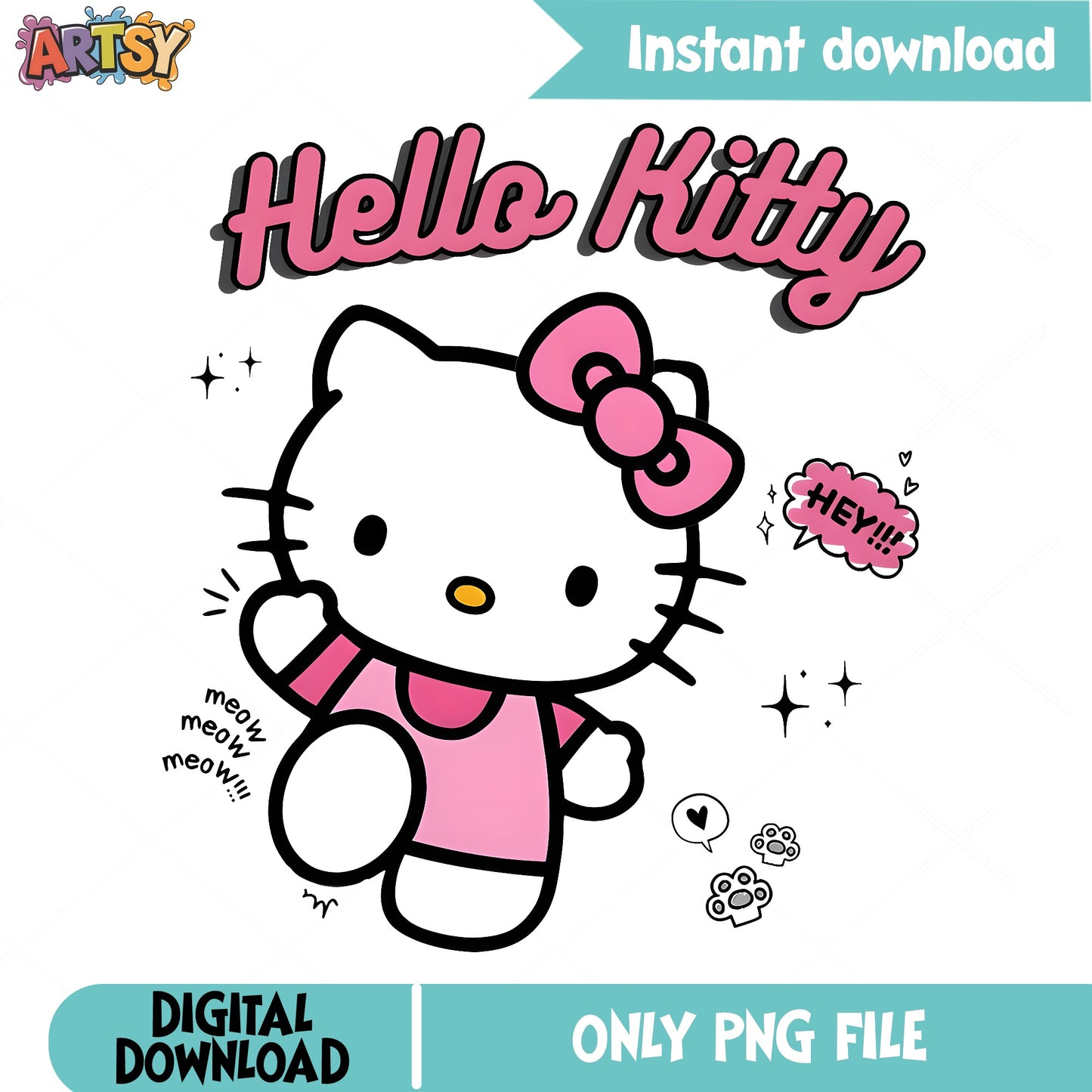 Hello Kitty PNG, Sanrio Clipart Digital Download, Cute Cat PNG