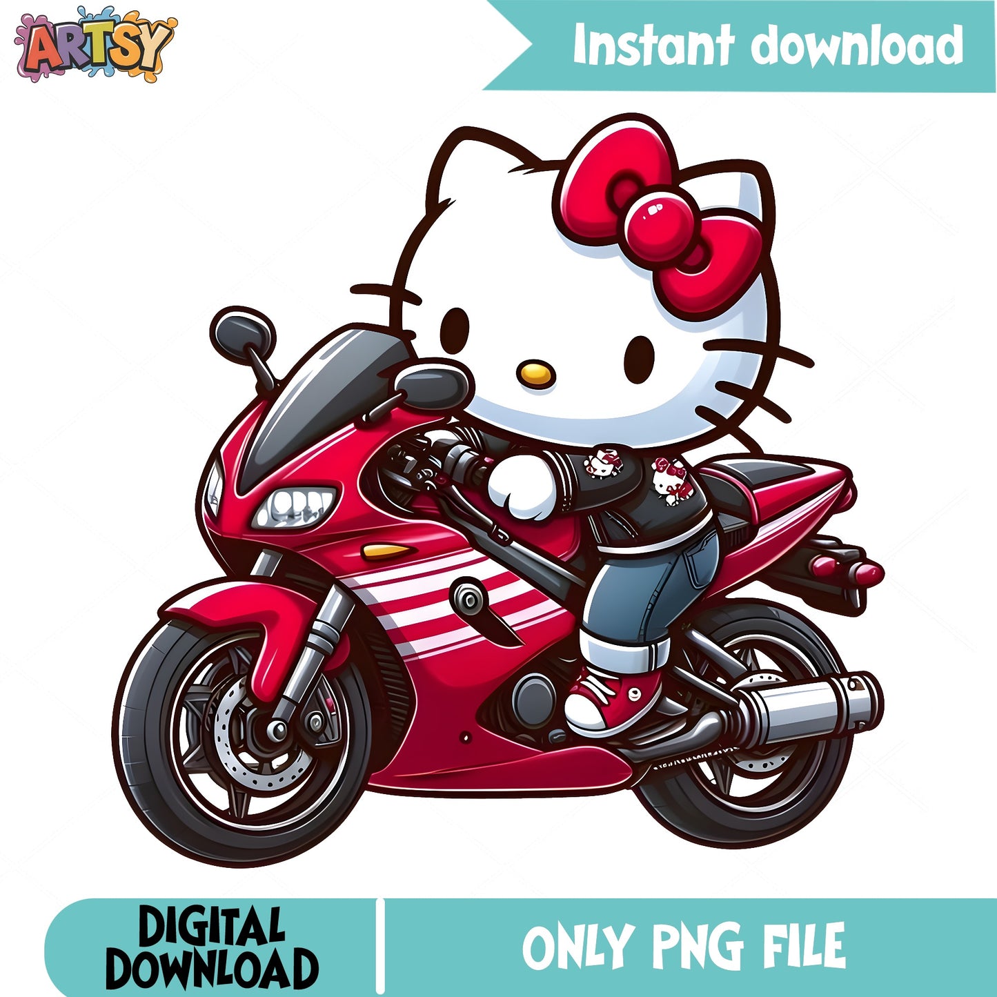 Hello Kitty Riding Motorcycle PNG, Sanrio Biker PNG, Kitty PNG