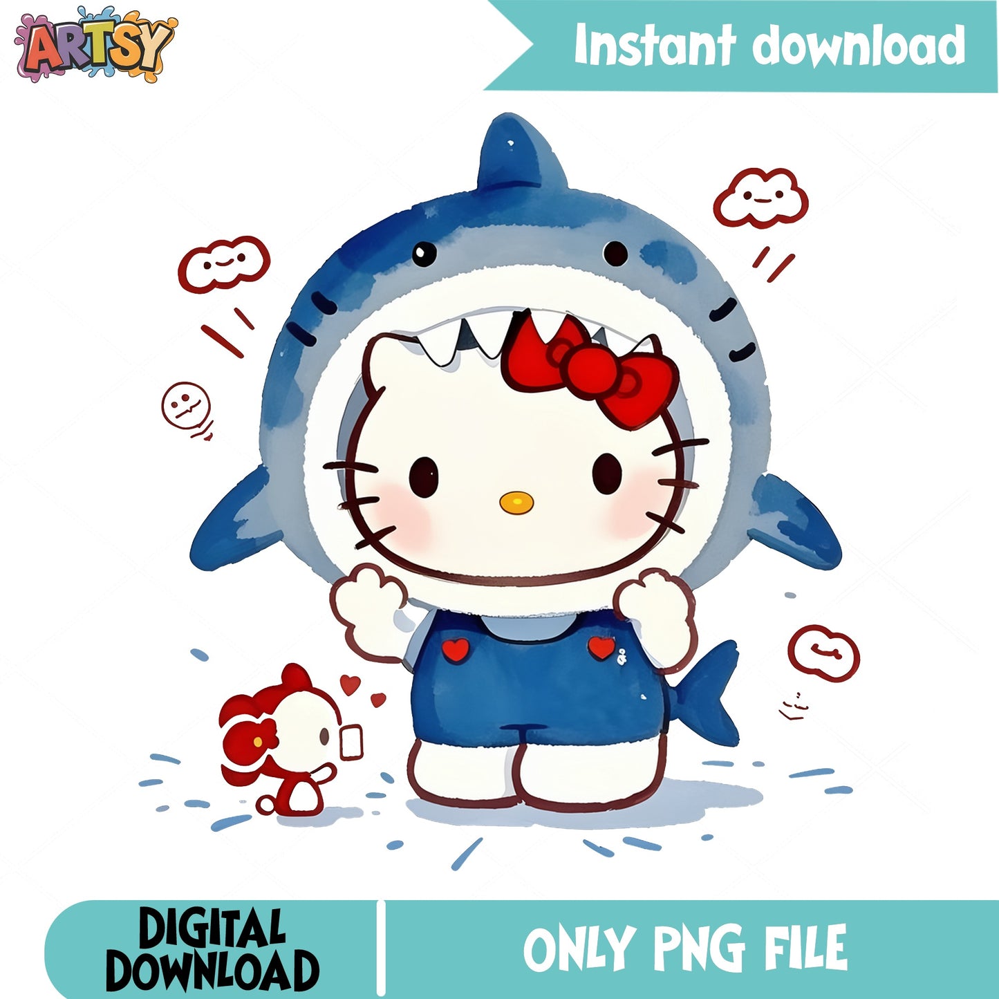 Hello Kitty Shark Costume PNG, Sanrio Clipart, Cute Kitty PNG