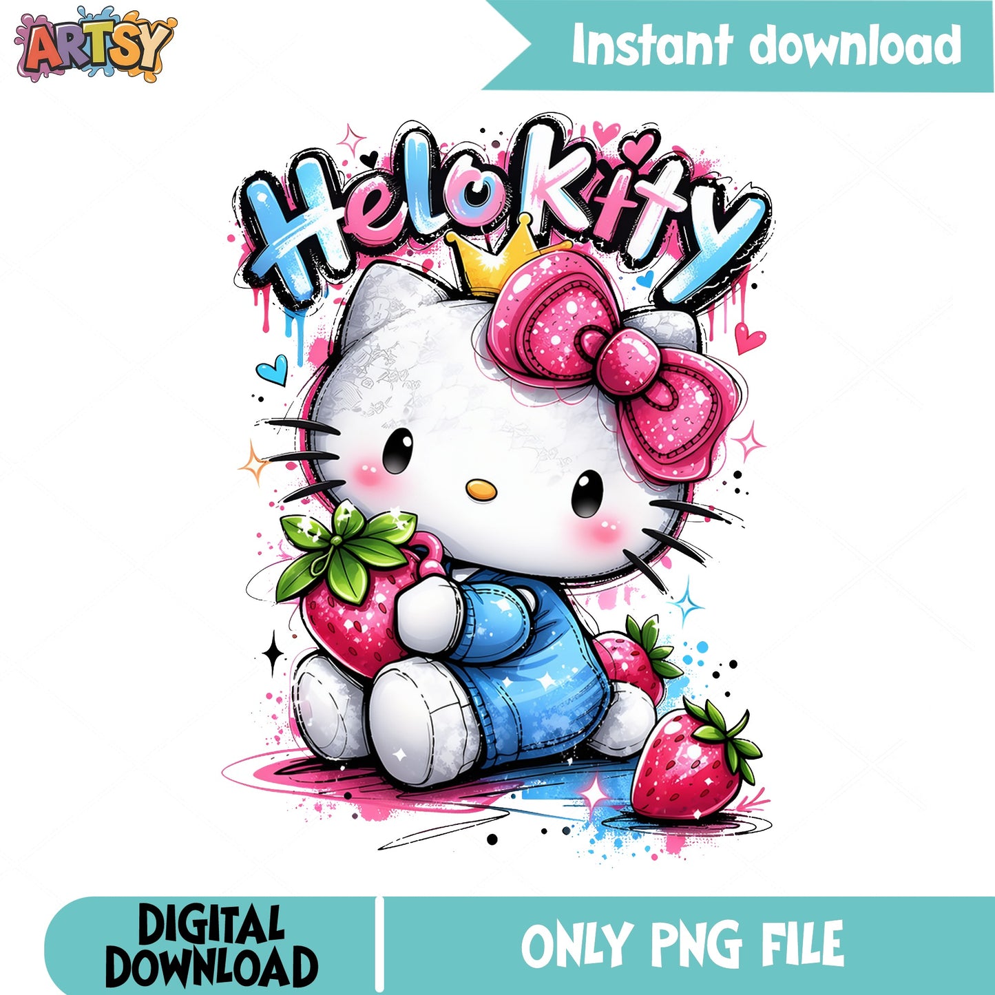 Hello Kitty Strawberry Graffiti PNG, Sanrio PNG, Cute Kitty PNG