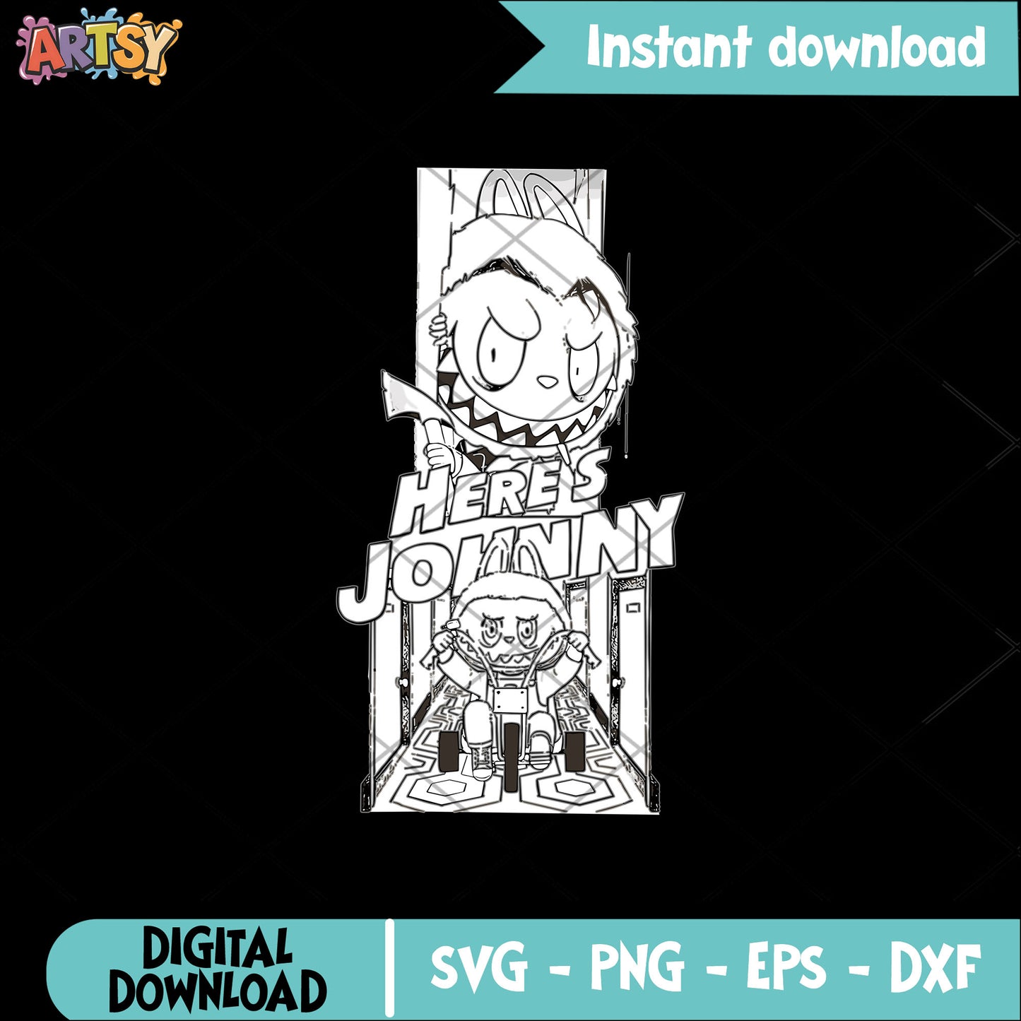 Heres jonny labubu svg, labubu outline svg, labubu draw svg