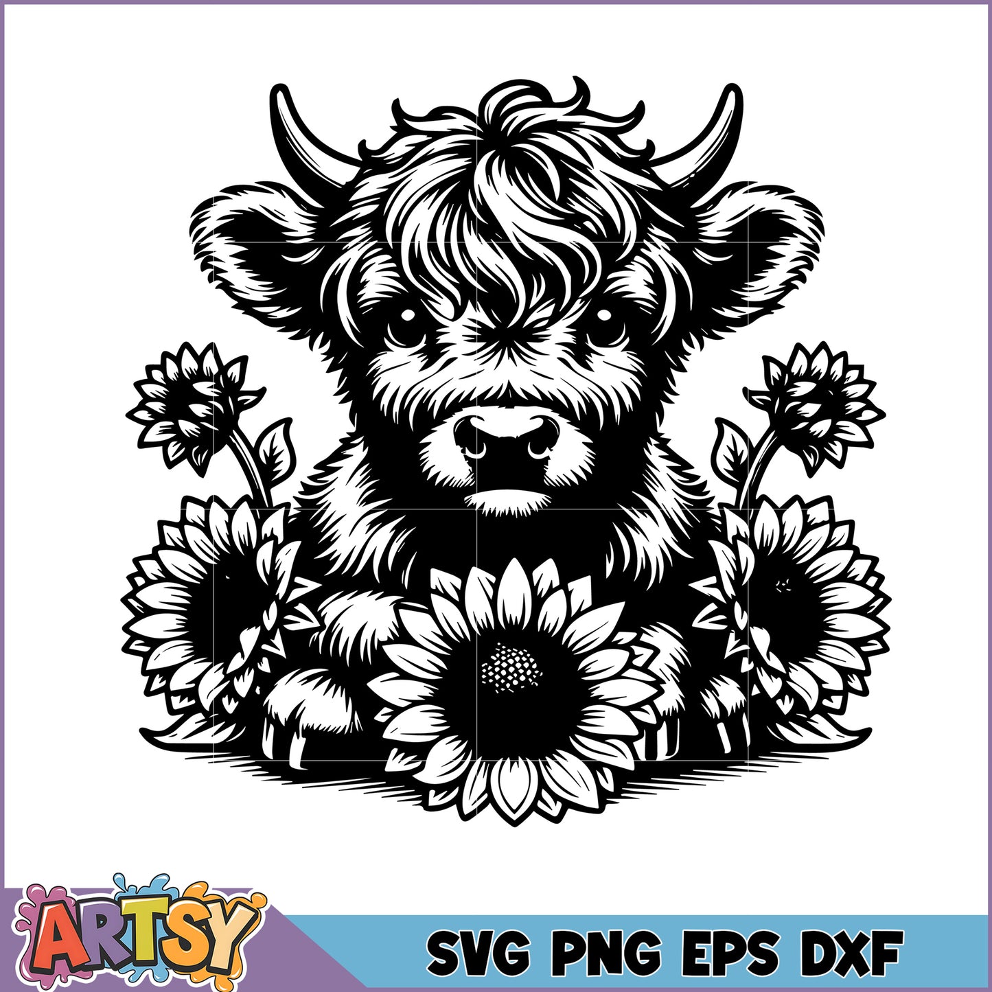 Highland Cow Sunflower SVG Cut File